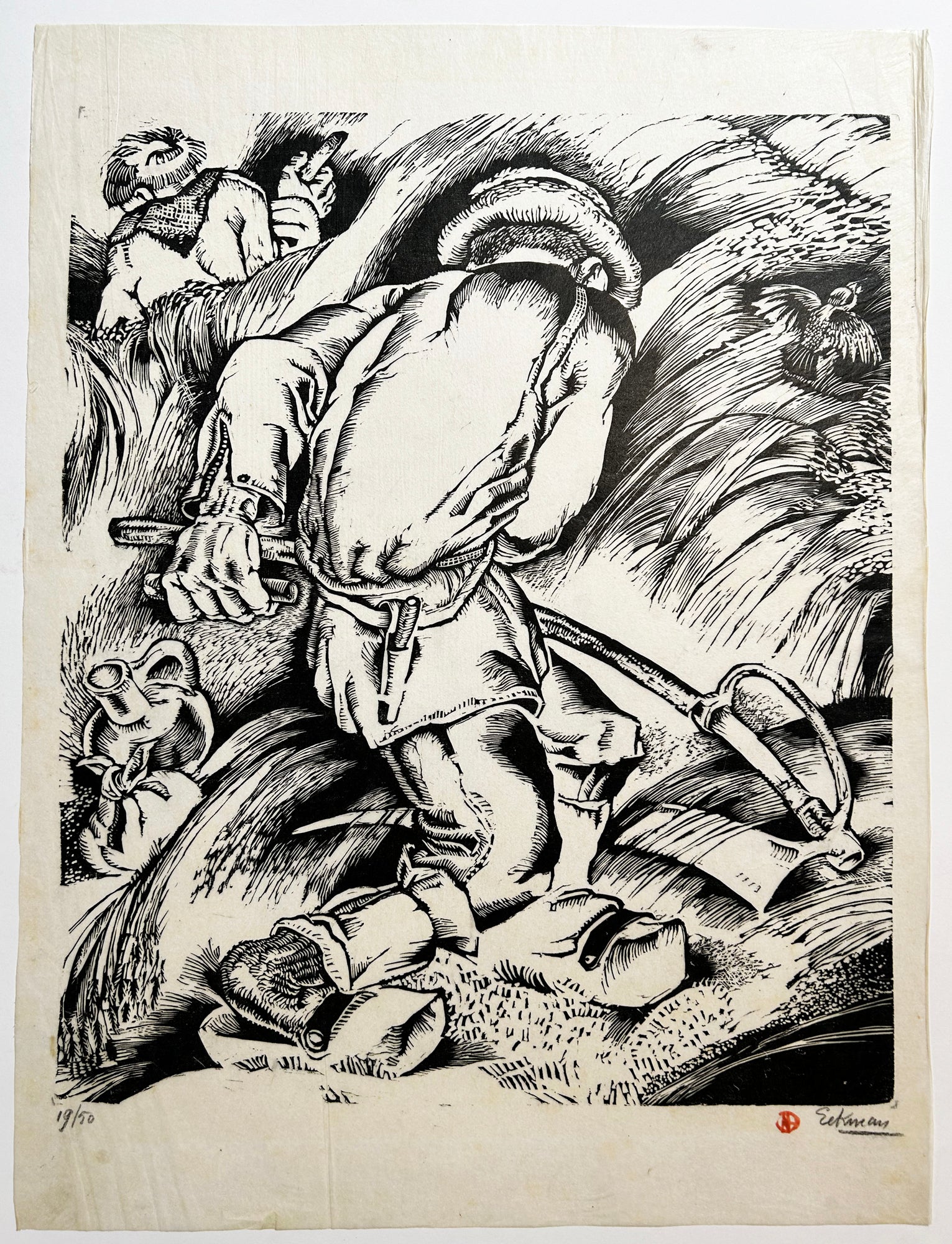 EEKMAN Nicolas Mathieu - e grand moissonneur. c.1934. Bois gravé, signé. 