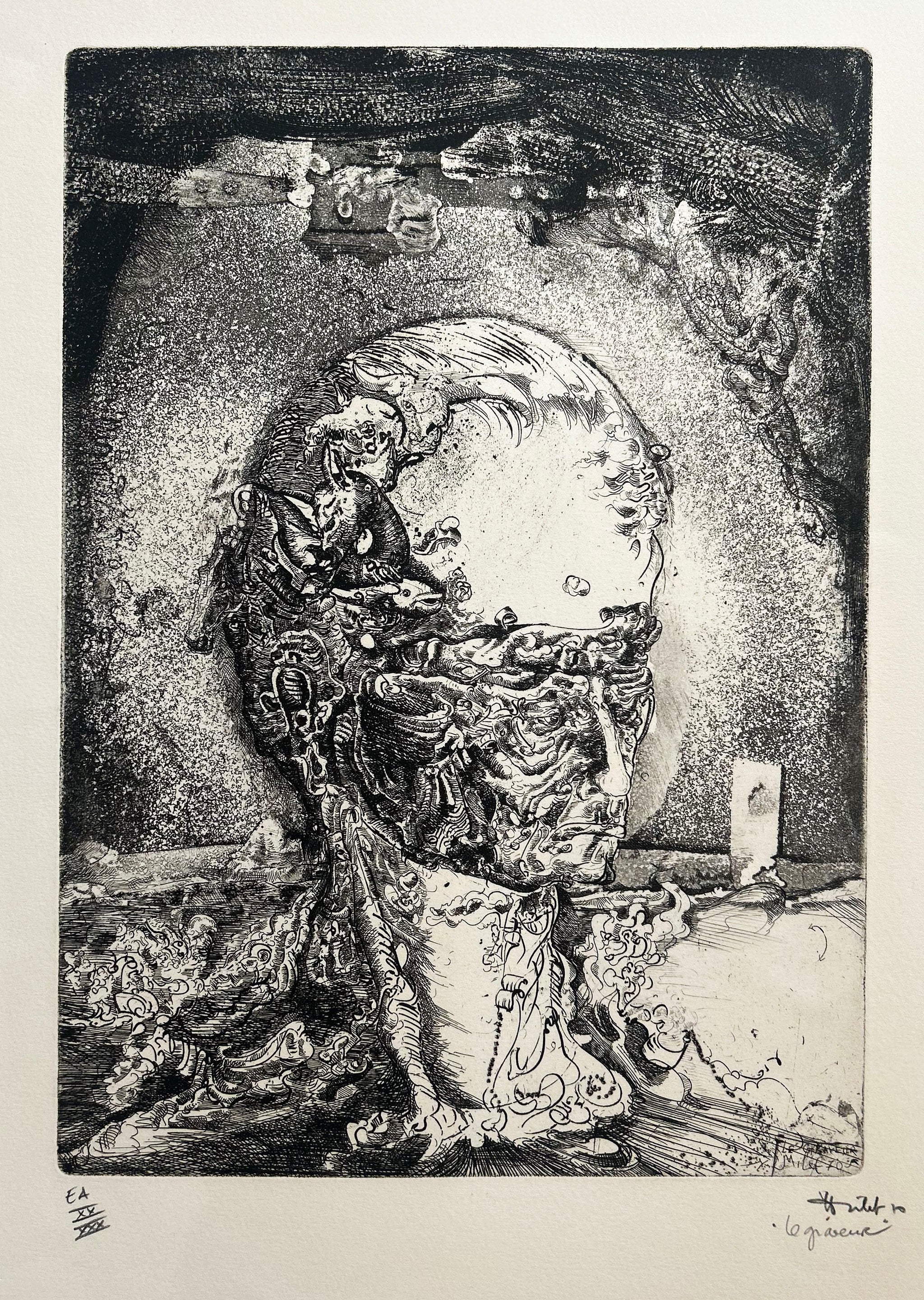 Yves MILET - Le graveur. 1970. Eau-forte originale, signée. 