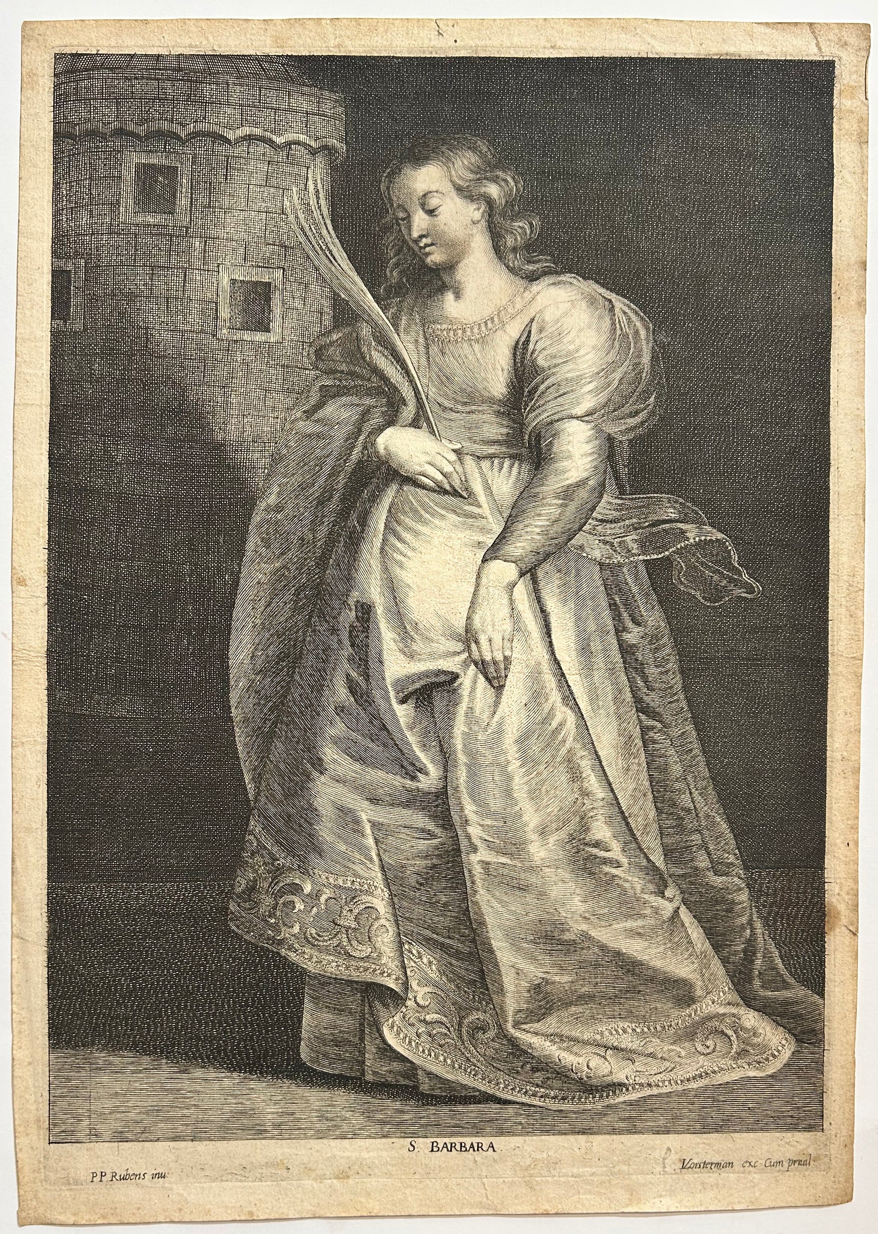 Lucas VORSTERMAN le vieux- Sainte Barbara.  1622. Burin d'après Pierre Paul Rubens.