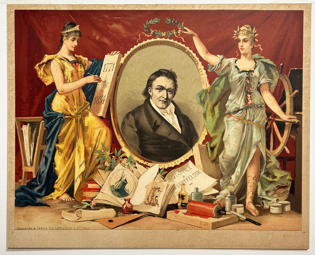 [Gloire à Senefelder].  c.1840. Chromolithographie de CH. LORILLEUX & CIE (imprimeur & éditeur)