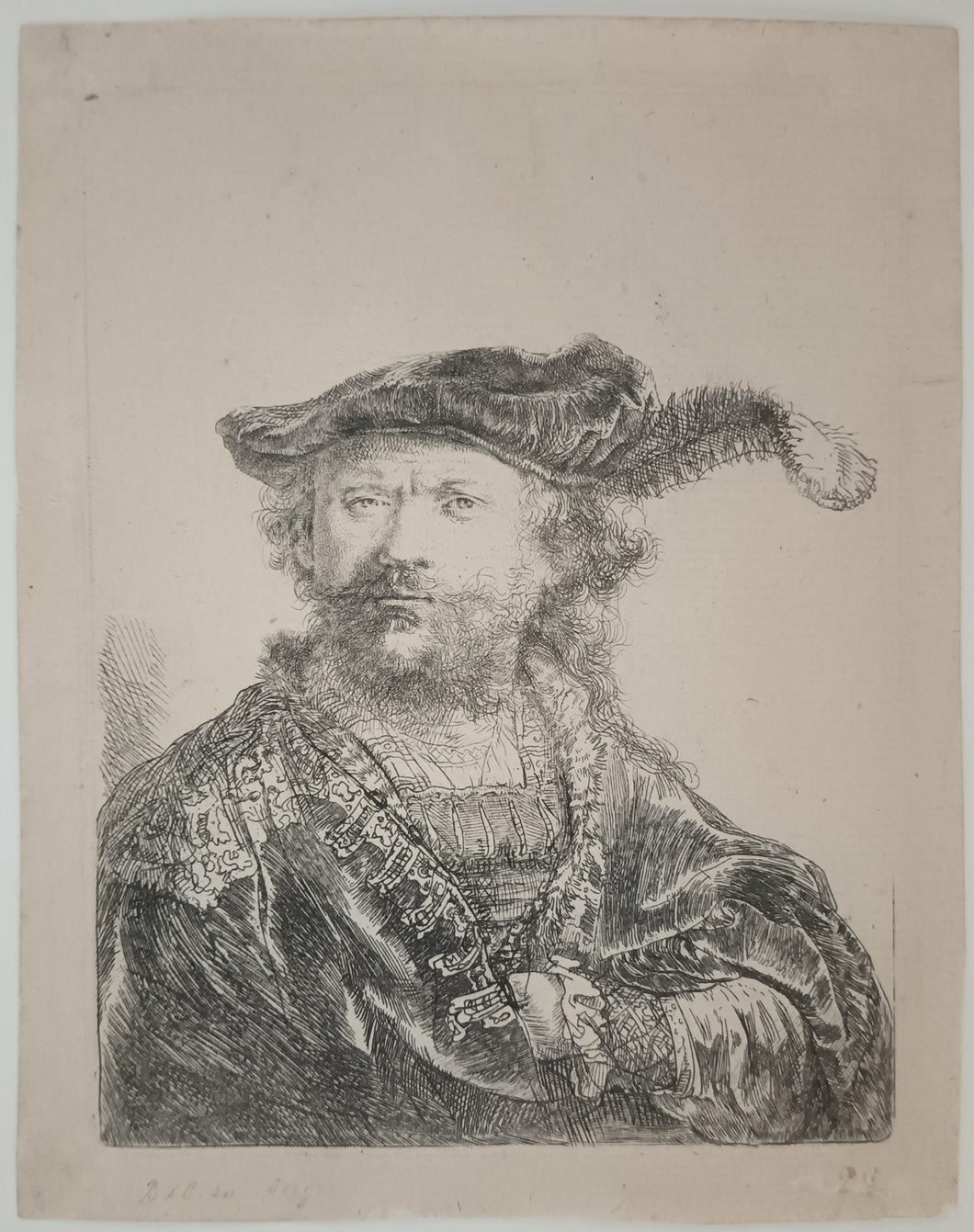 Rembrandt au béret orné d'une plume. 1638.