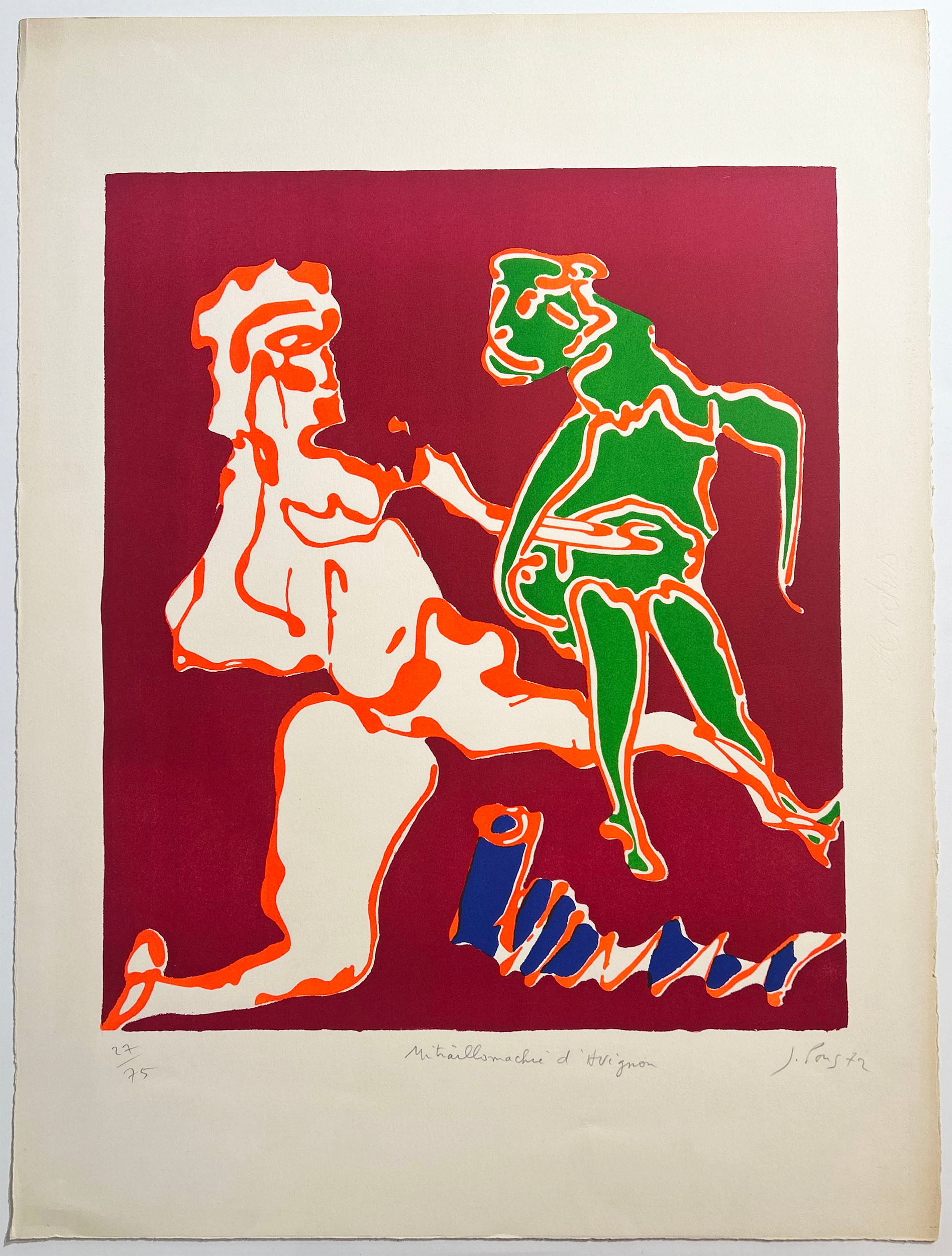 Jean PONS - Mitraillomachie d'Avignon. 1972. Lithographie en couleurs, signée.