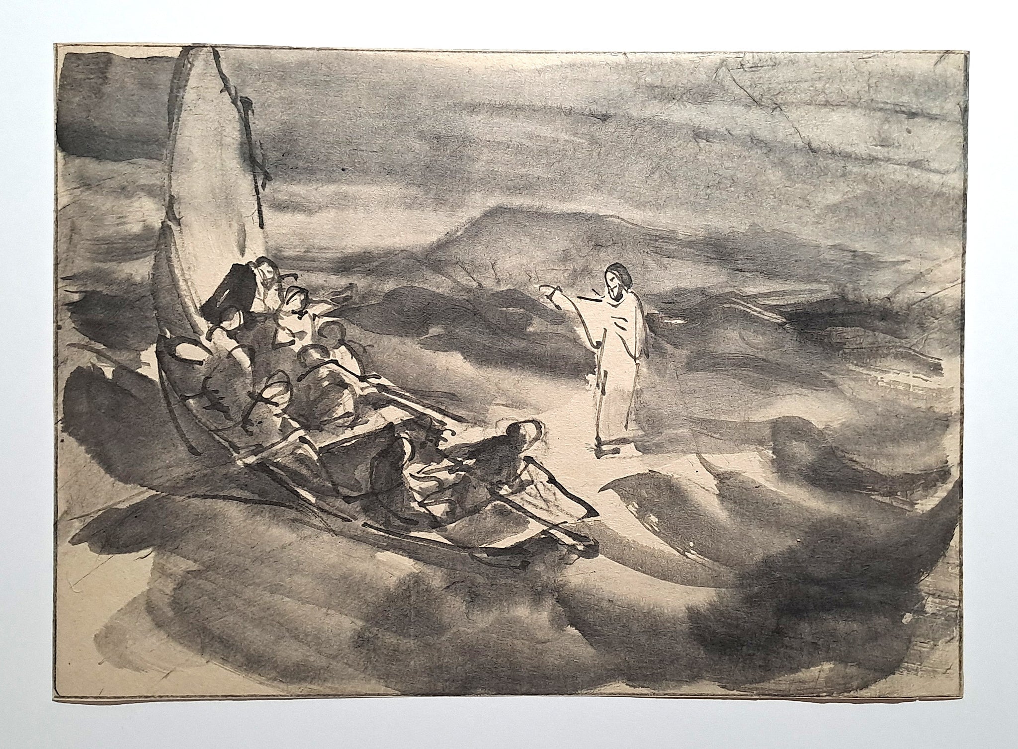 Jules CHADEL [Le Christ sur les eaux]. Dessin original. 