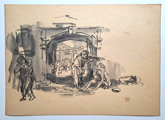 Jules CHADEL [Lazare et le mauvais riche]. Dessin original. 
