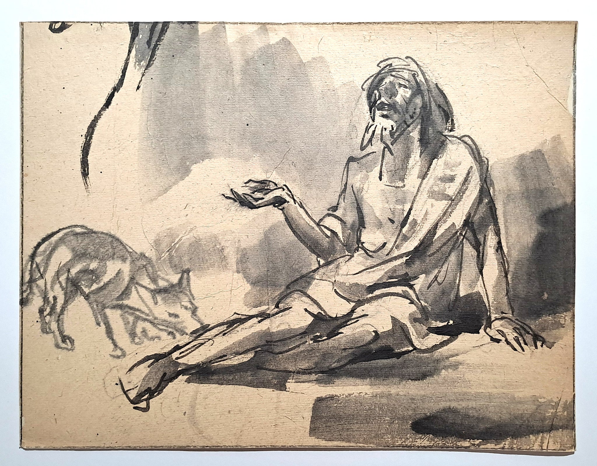 Jules CHADEL [Etude de Lazare avec le chien]. Dessin original. 