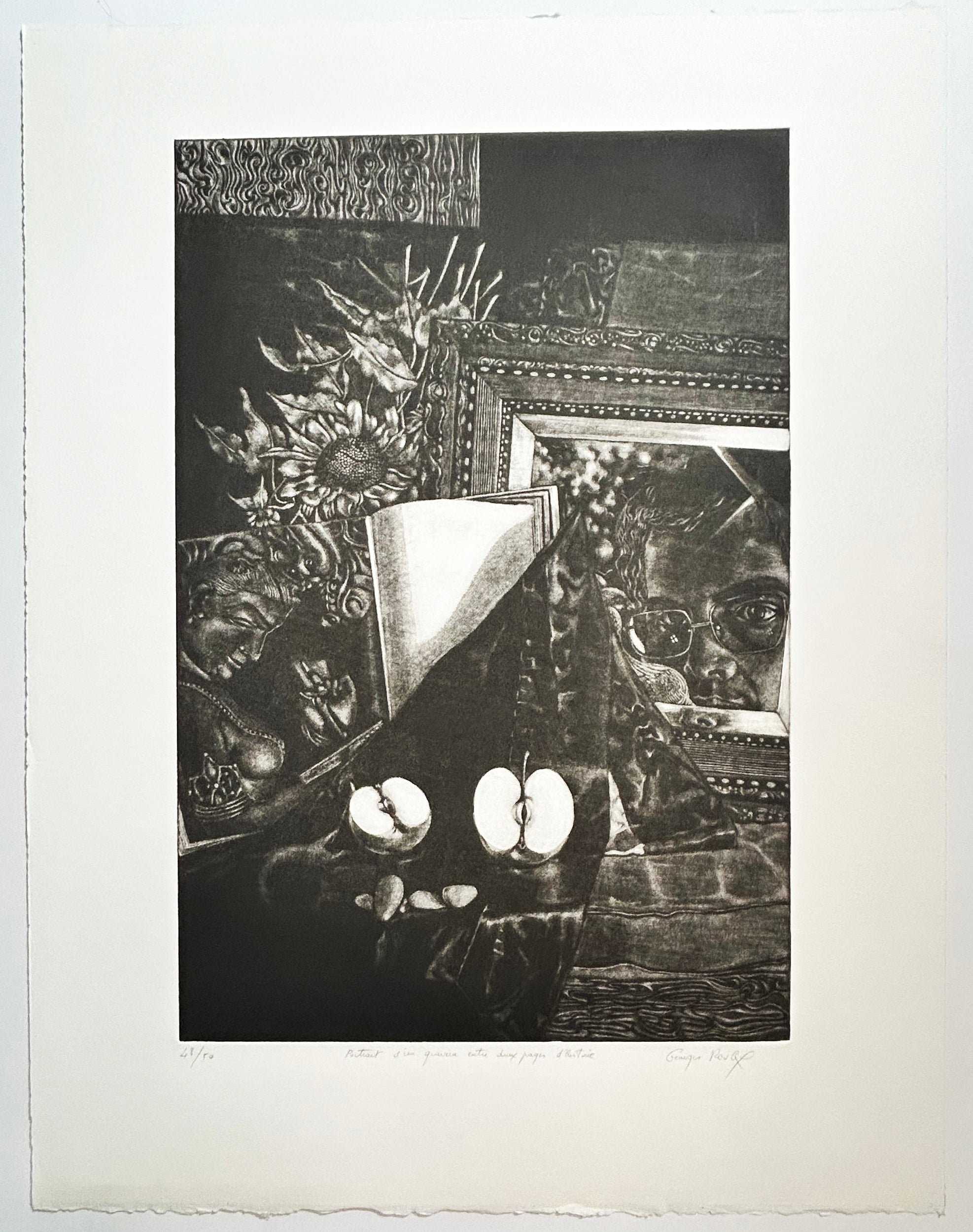 Georges ROUGY-MINANG - Portrait d'un graveur entre deux pages d'histoire. Manière noire originale, signée. 