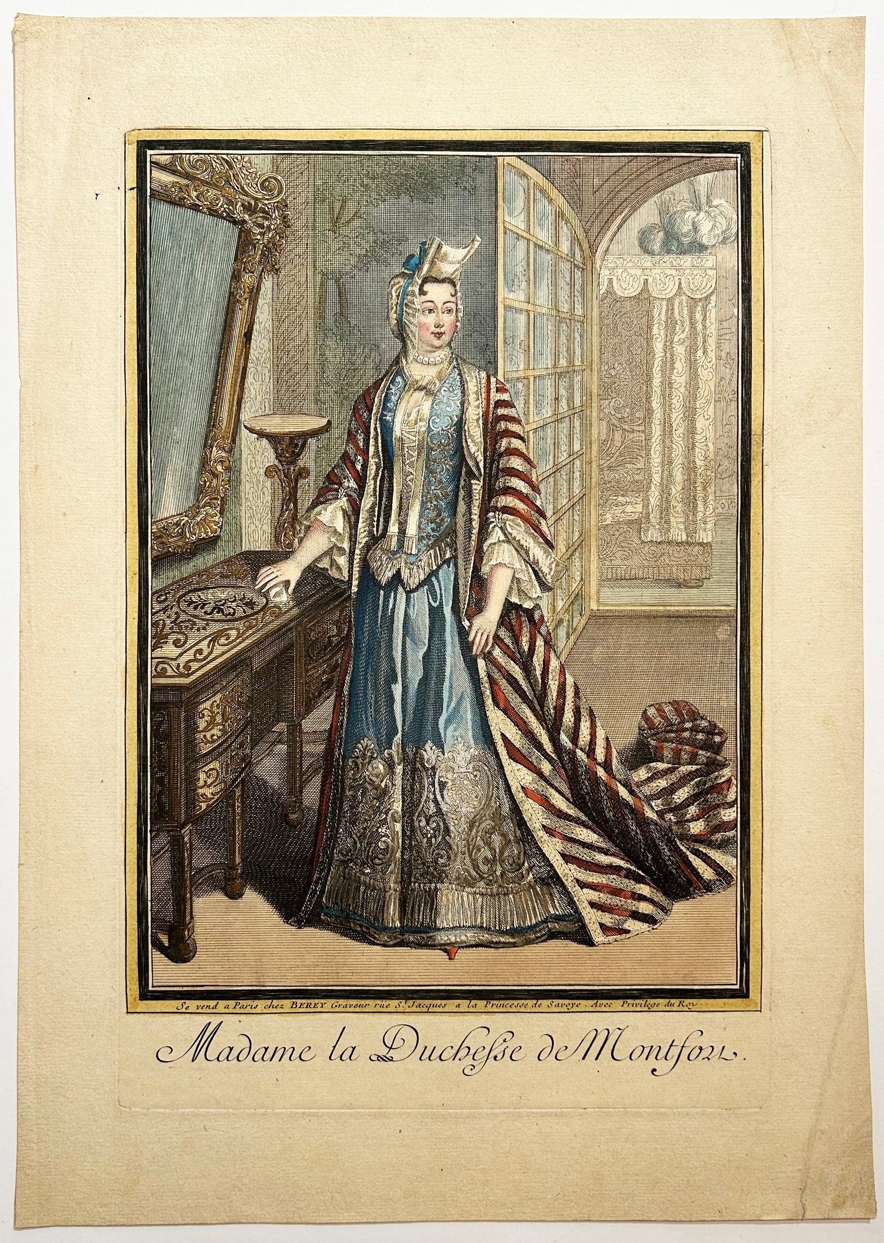 Publié par Claude-Auguste BEREY - Madame la Duchesse de Montfort. Gravure à l'eau-forte et au burin, en coloris ancien.