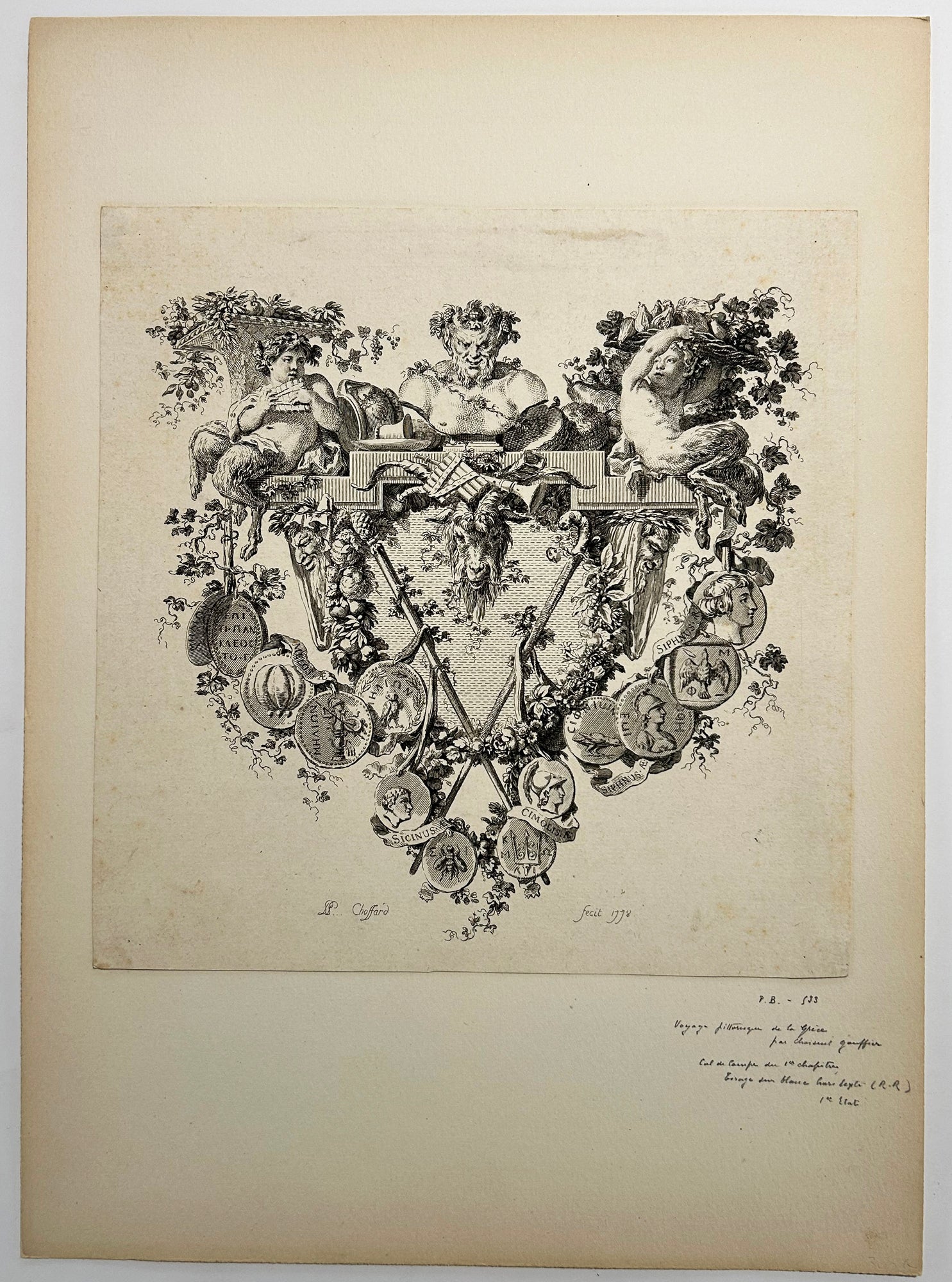 [Buste de satyre entre deux petits faunes]. Cul de lampe du 1er chapitre de 