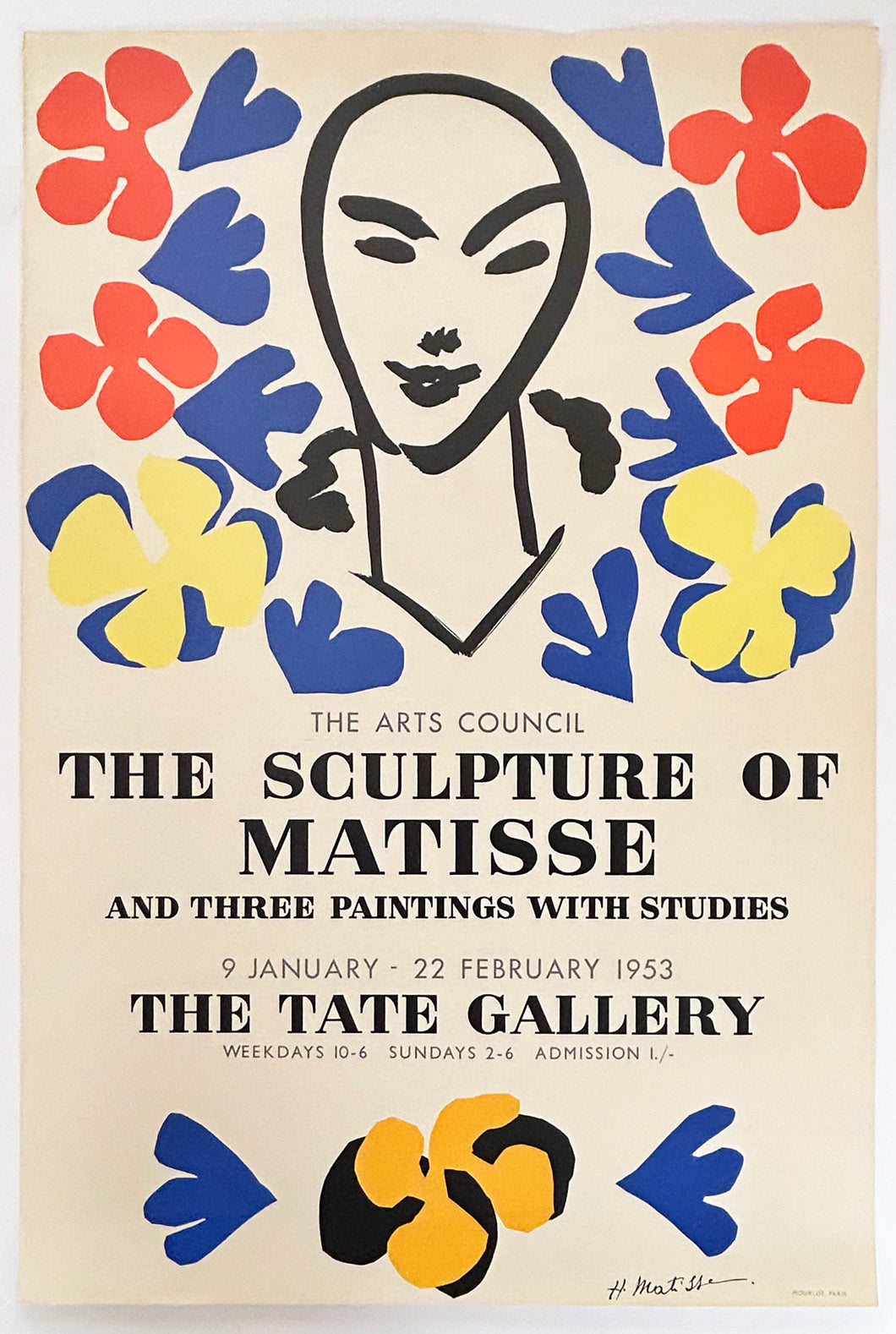 « The Sculpture of Matisse and three Paintings with studies ». Affiche pour l'Exposition du 9 janvier au 22 février à la Tate Gallery. 1953.