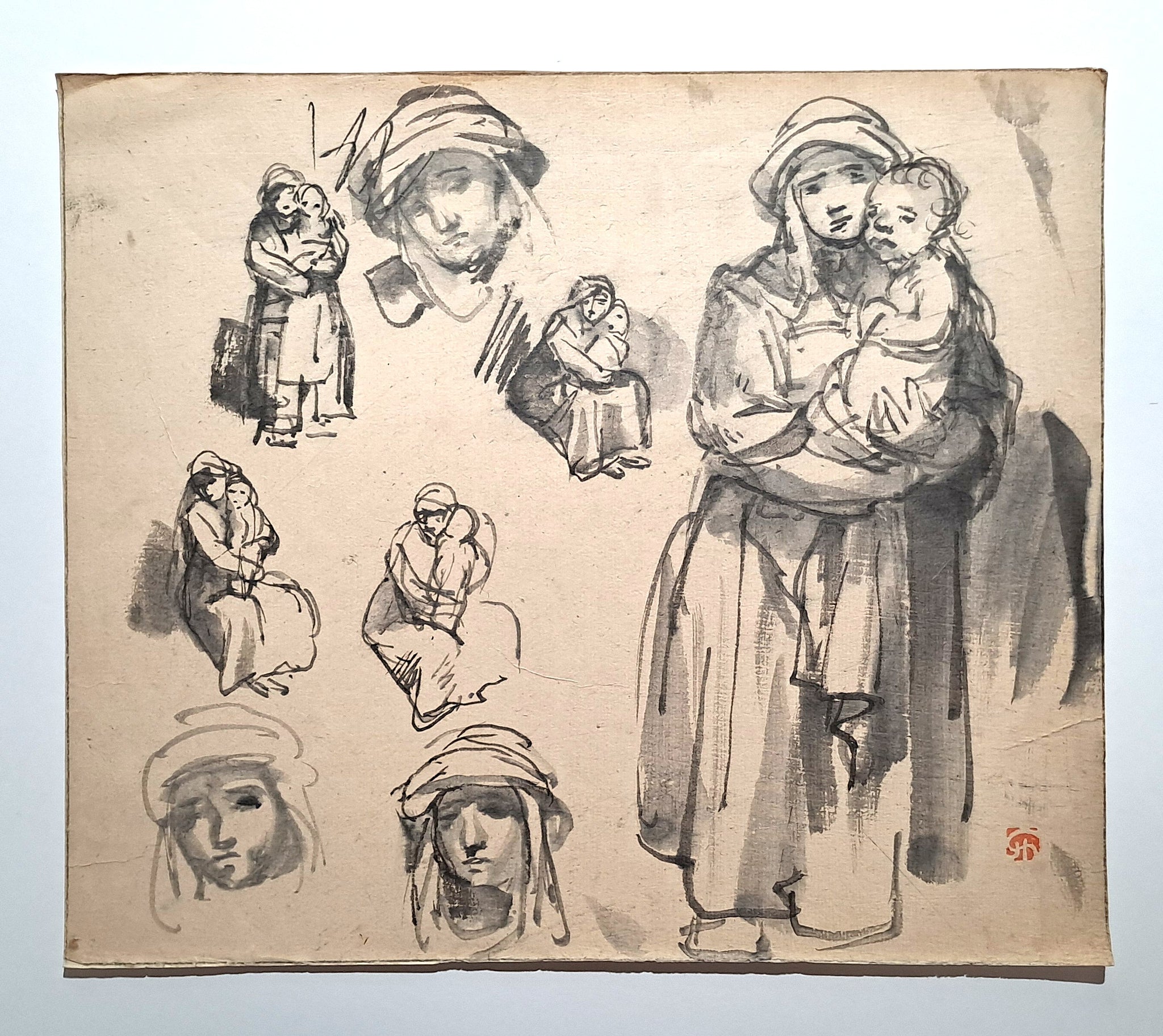 Jules CHADEL [Etudes de la Vierge à l'Enfant]. Dessin original. 