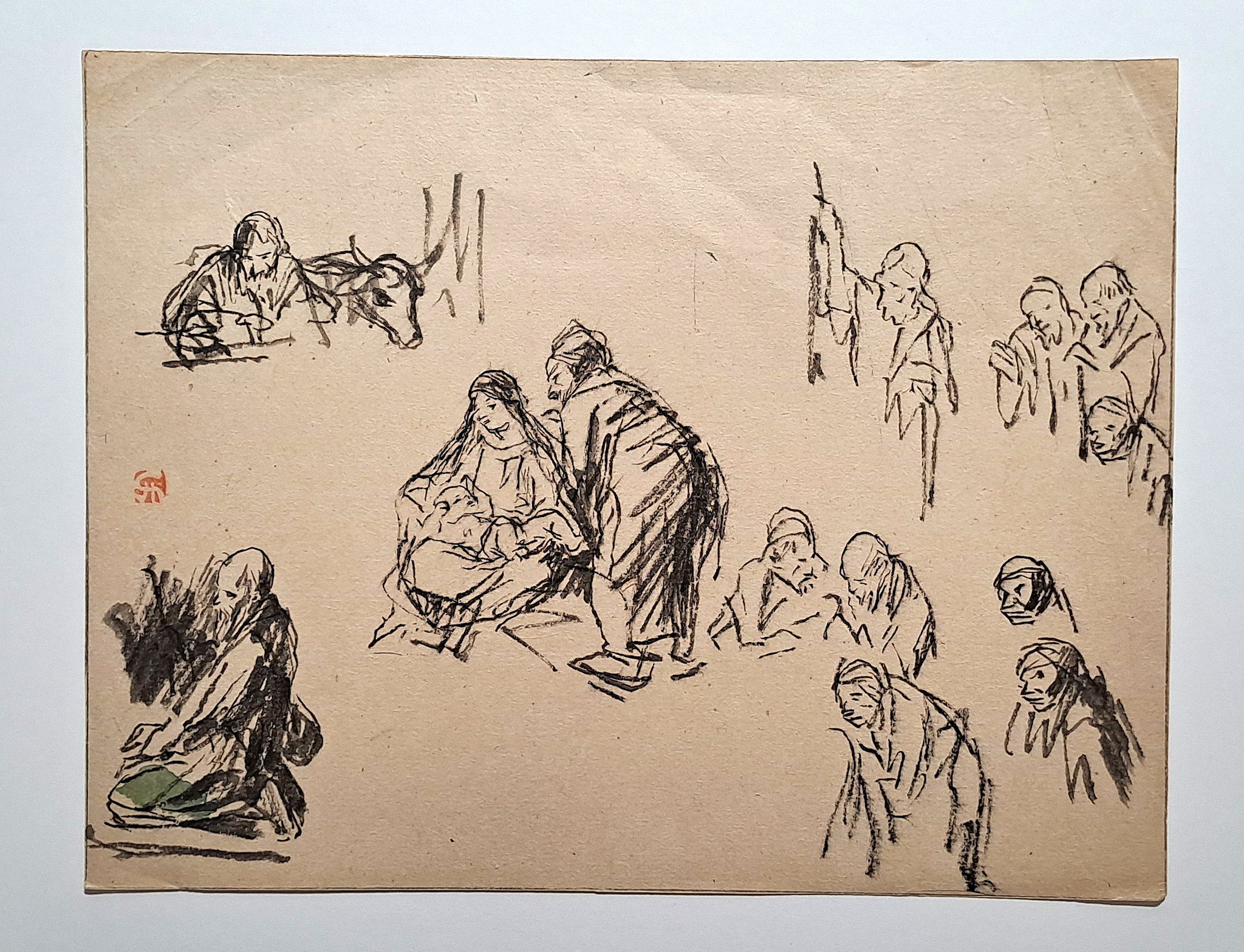 Jules CHADEL [Etudes pour l'Adoration des bergers]. Dessin original. 