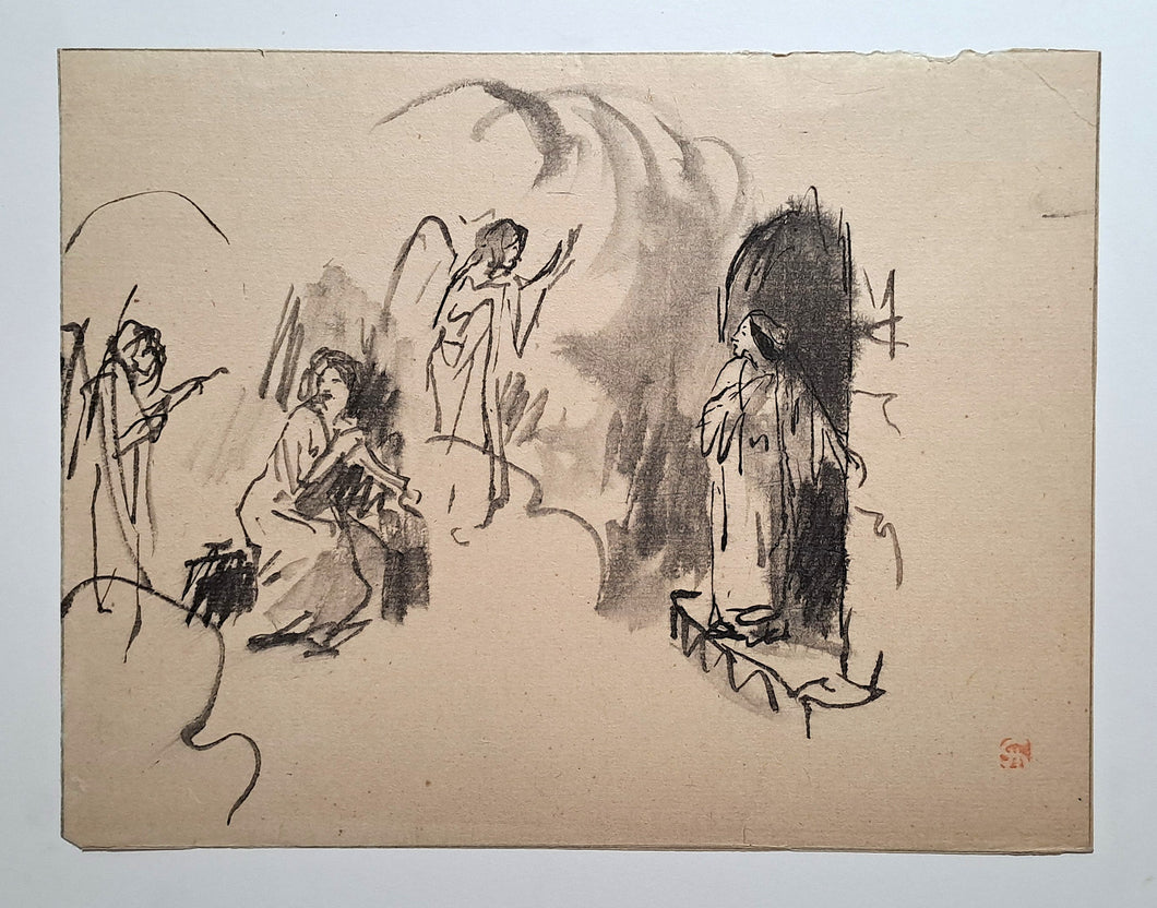 Jules CHADEL [Etude de l'Annonciation]. Dessin original. 