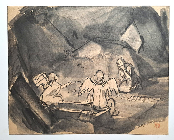 Jules CHADEL [Anges annonçant la Résurrection du Christ]. Dessin originaL 