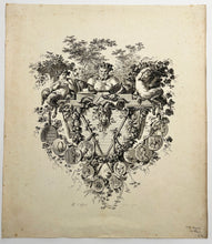 Charger l'image dans la galerie, [Buste de satyre entre deux petits faunes]. Cul de lampe du 1er chapitre de "Voyage pittoresque de la Grèce" par Choiseul-Gouffier. 1778.
