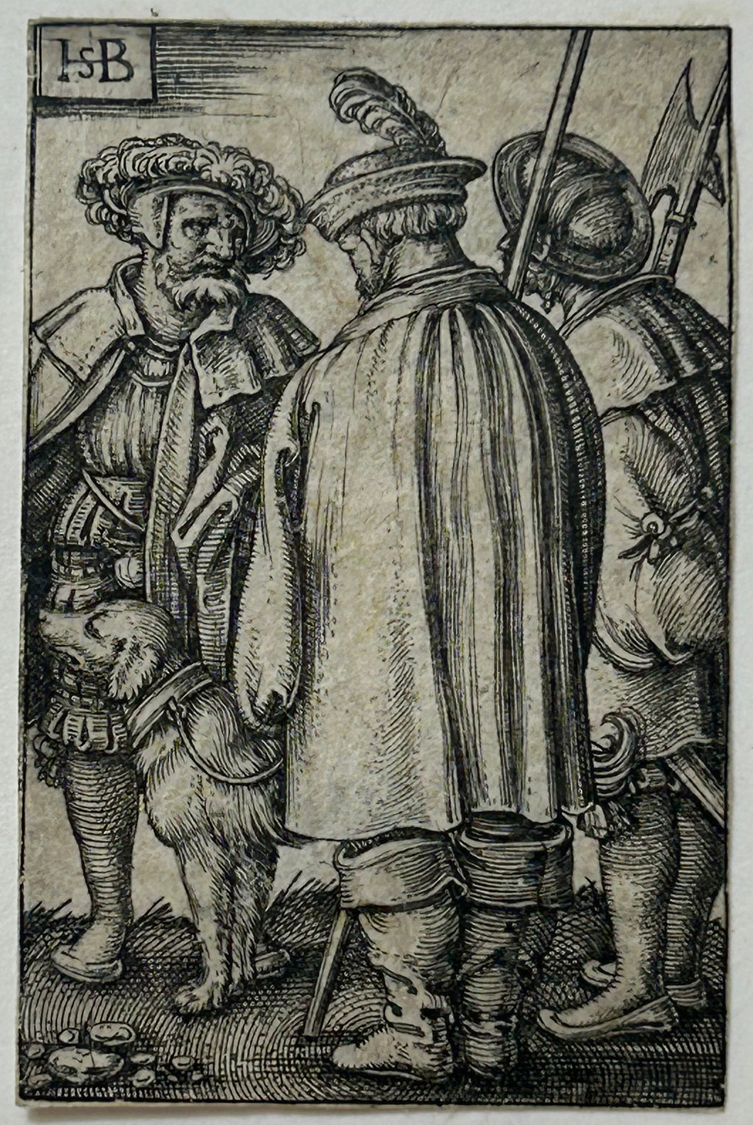 Trois soldats et un chien.  c.1531-1550.