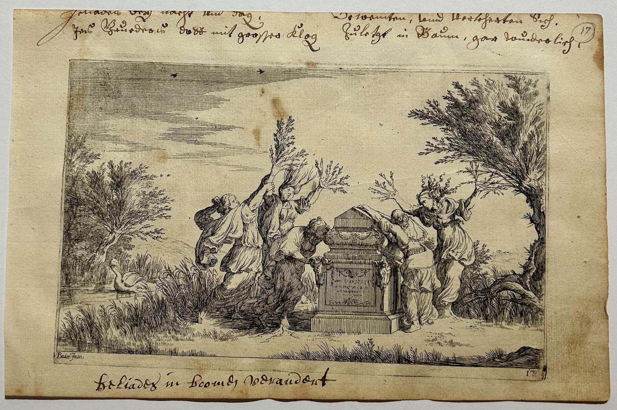 Johann Wilhelm BAUR - Les filles d'Hélios transformées en peupliers. 1641. Eau-forte originale. 