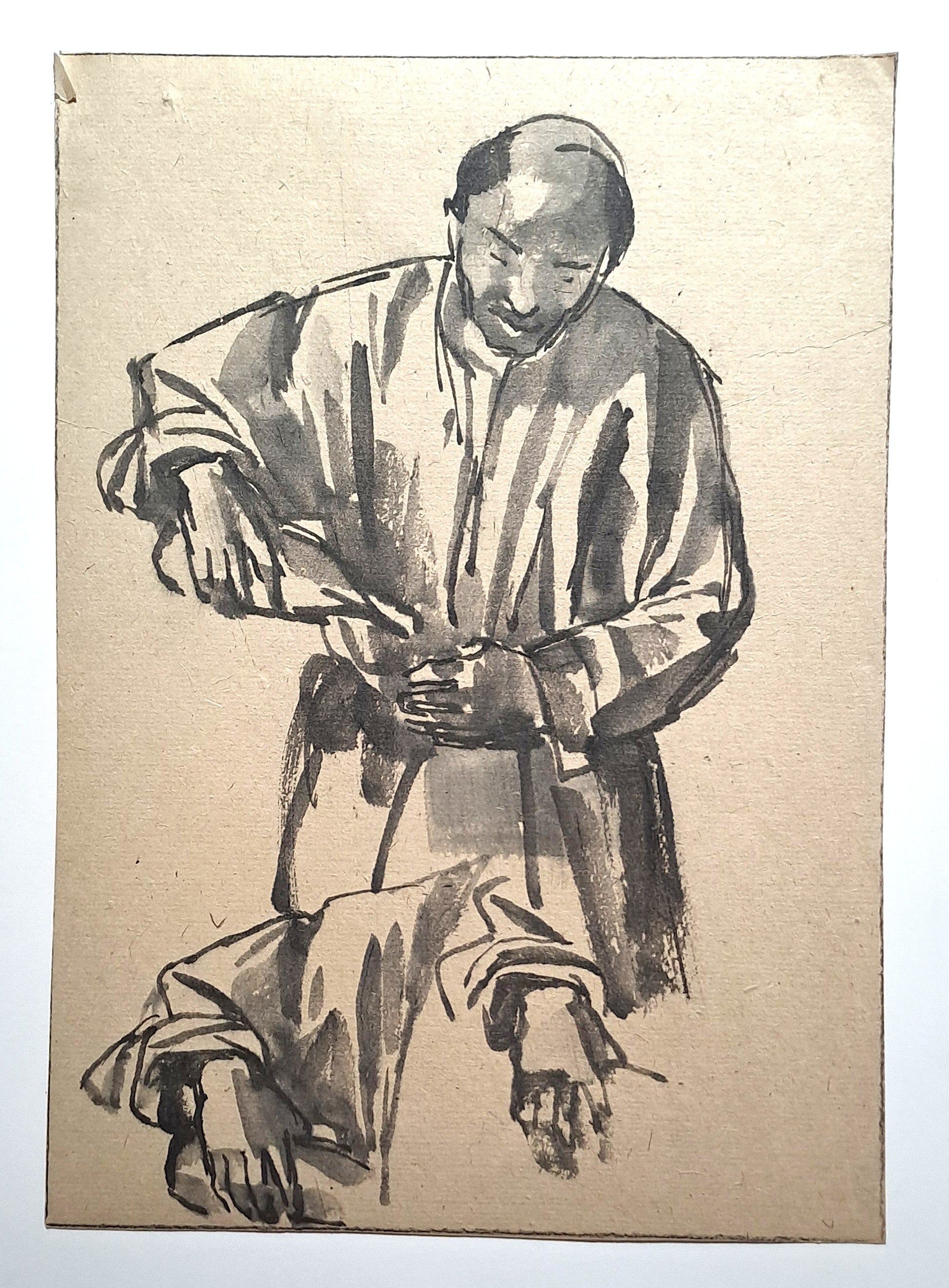 Jules CHADEL [Etude de serveur versant du vin]. Dessin original. 