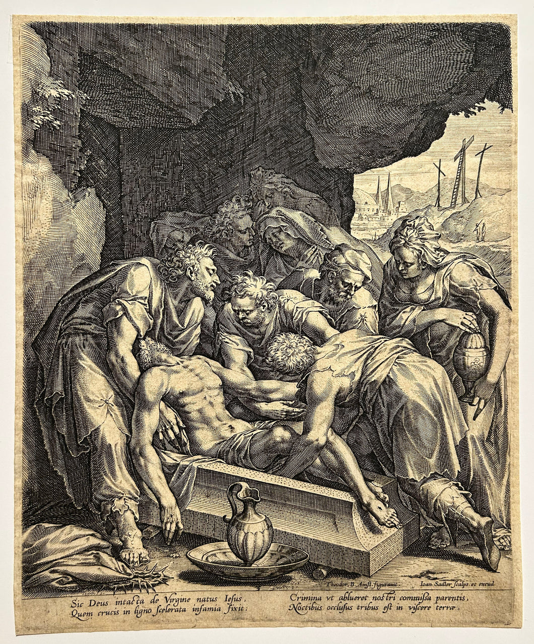 Johannes SADELER - La mise au tombeau du Christ. c.1586. Gravure à l'eau-forte et au burin d'après Dirck Barendsz. 