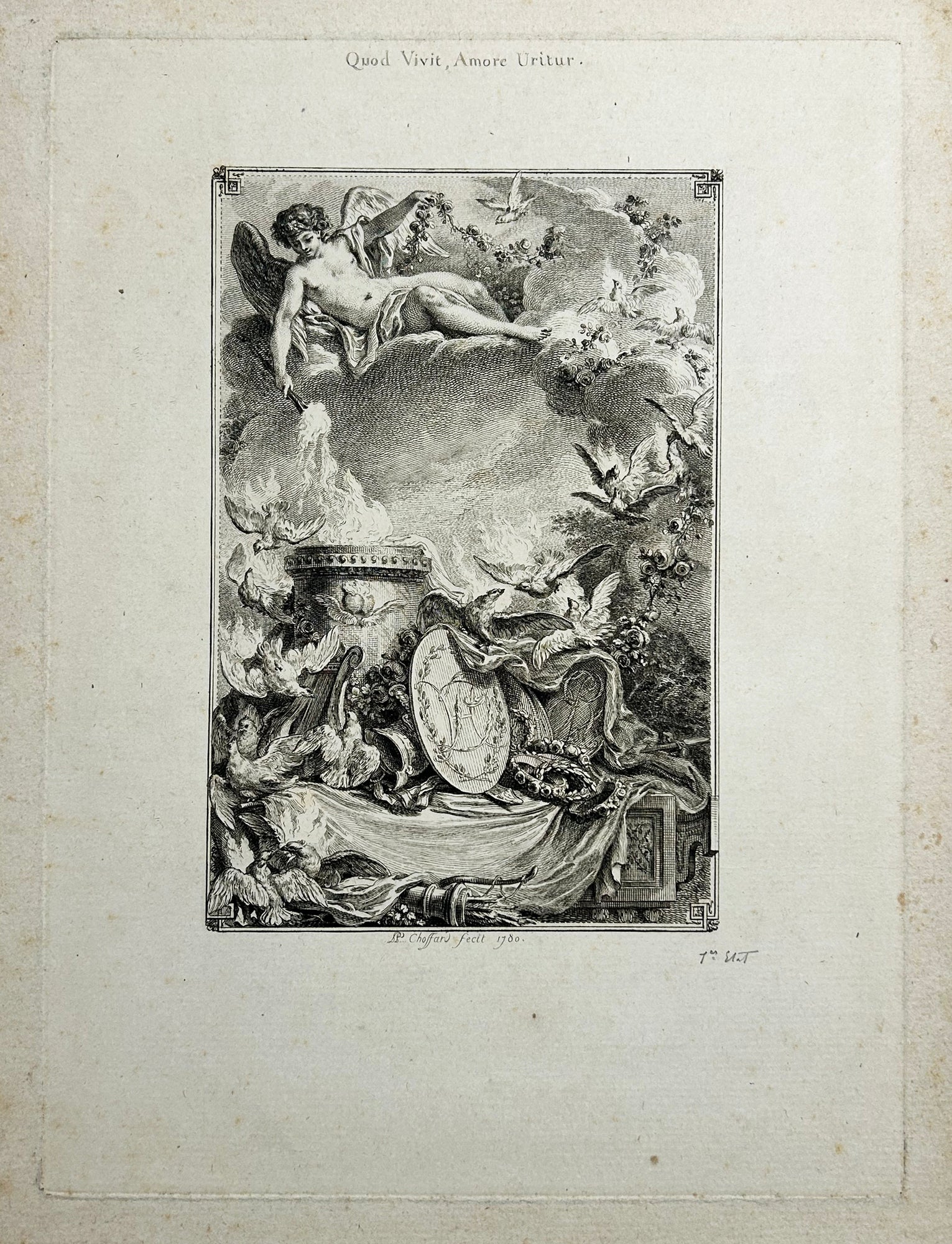 Pierre-Philippe CHOFFARD - Pièce commémorative d'un mariage. Quod Vivit, Amore Uritur. 1780. Eau-forte. 