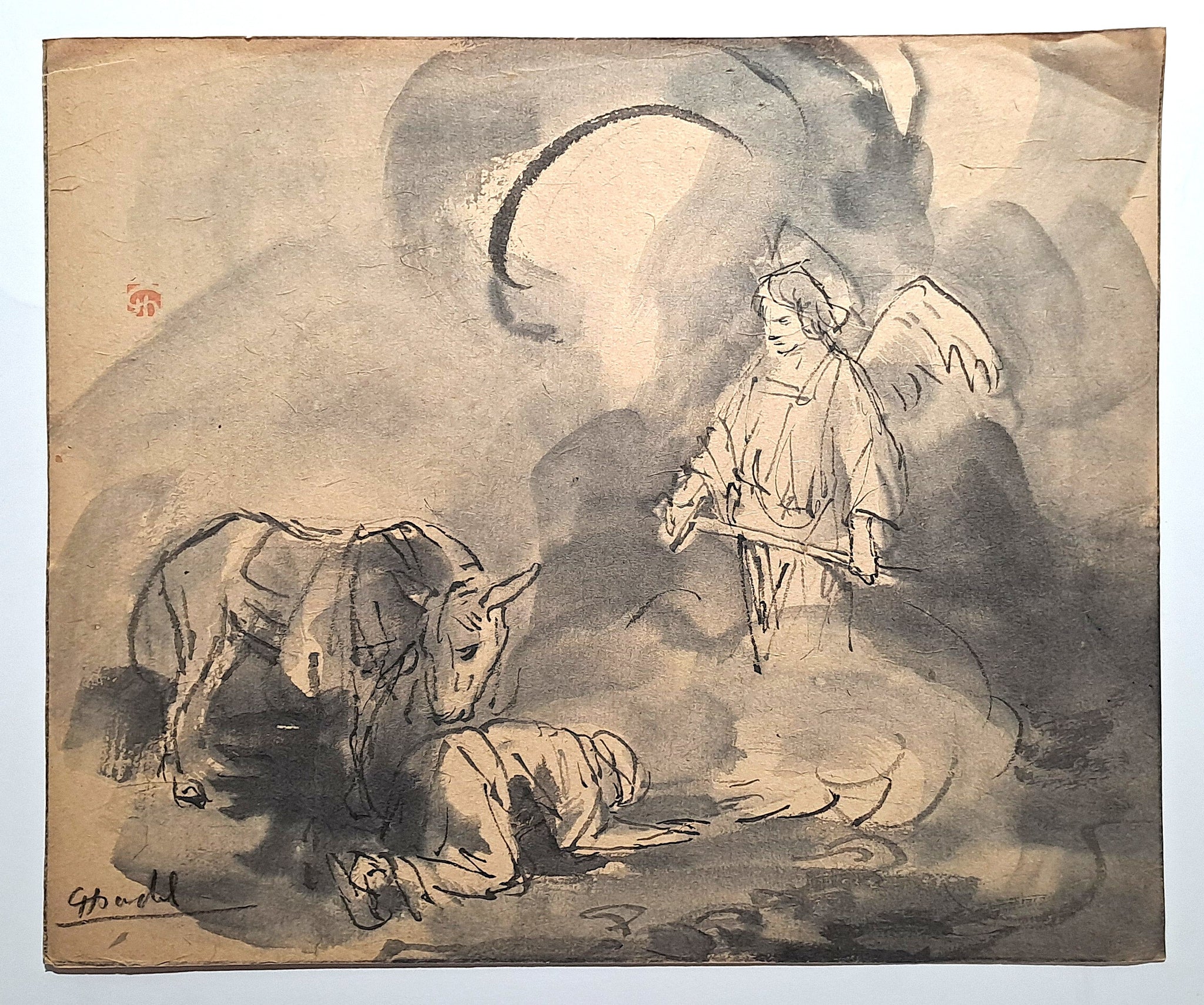 Jules CHADEL [Apparition de l'Archange Michel à Josué]. Dessin original. 