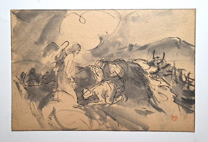 Jules CHADEL [Etude de l'Apparition de l'Archange Michel à Josué]. Dessin original. 