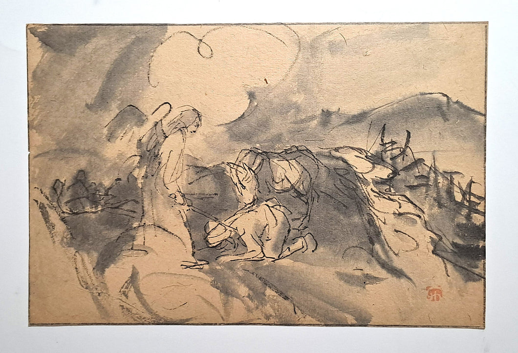 Jules CHADEL [Etude de l'Apparition de l'Archange Michel à Josué]. Dessin original. 