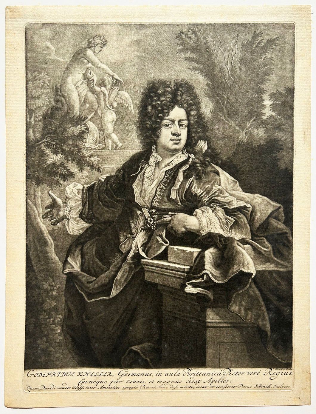 Pieter SCHENCK - Portrait du peintre Sir Godfrey Knelle (1646 † 1723). Manière noire. 