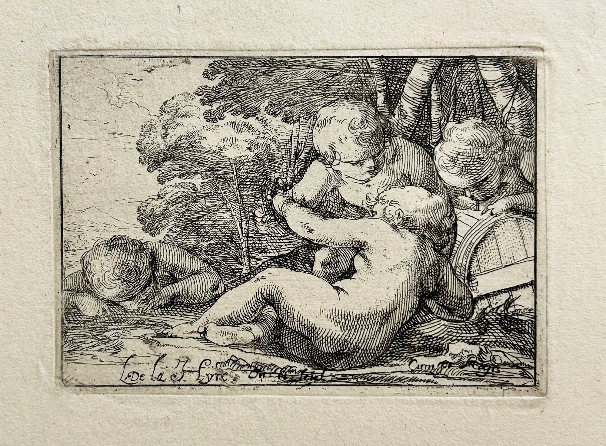 Laurent de LA HYRE - Les quatre enfants. Eau-forte.