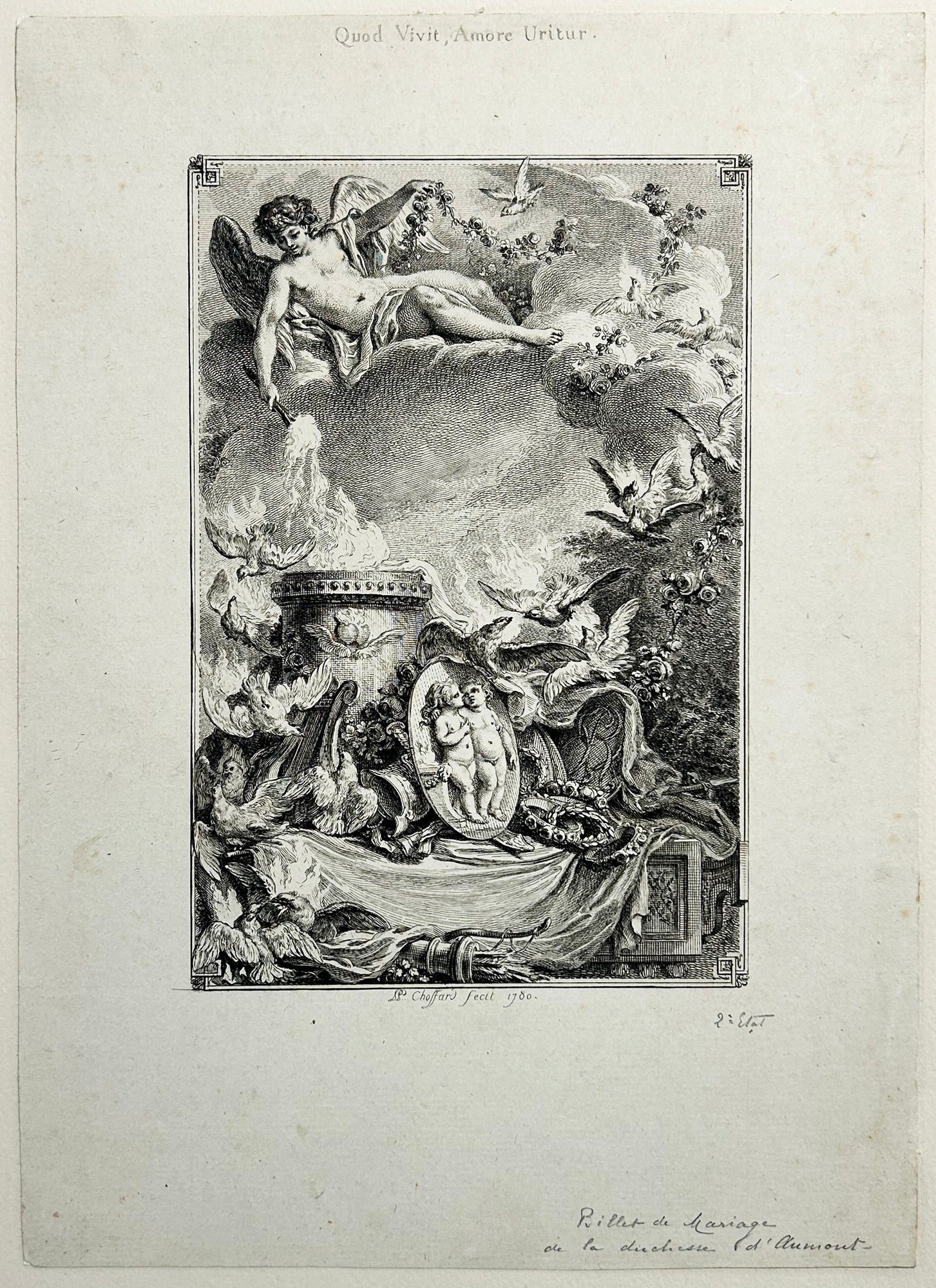 Pièce commémorative d'un mariage. Quod Vivit, Amore Uritur. 1780.