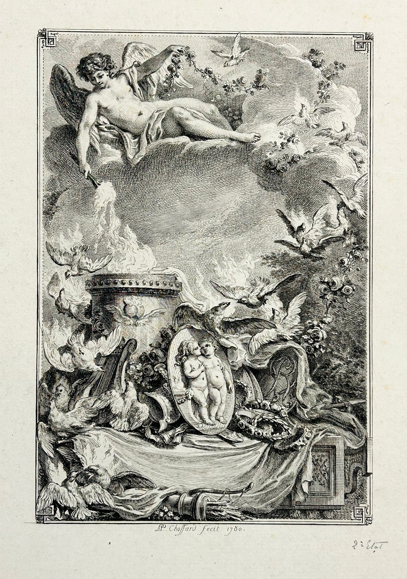 Pierre-Philippe CHOFFARD - Pièce commémorative d'un mariage. Quod Vivit, Amore Uritur. 1780. Eau-forte.