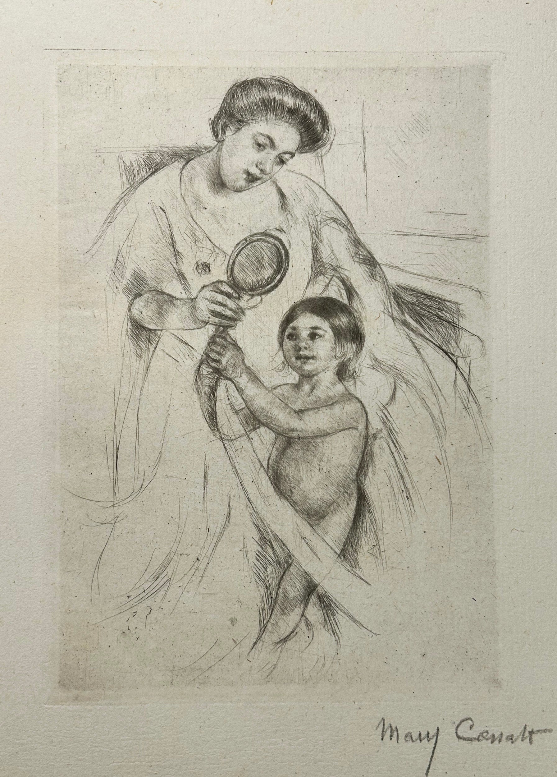 Mary CASSATT - Looking into the hand mirror (n°3).  c.1905. Pointe sèche originale, signée.