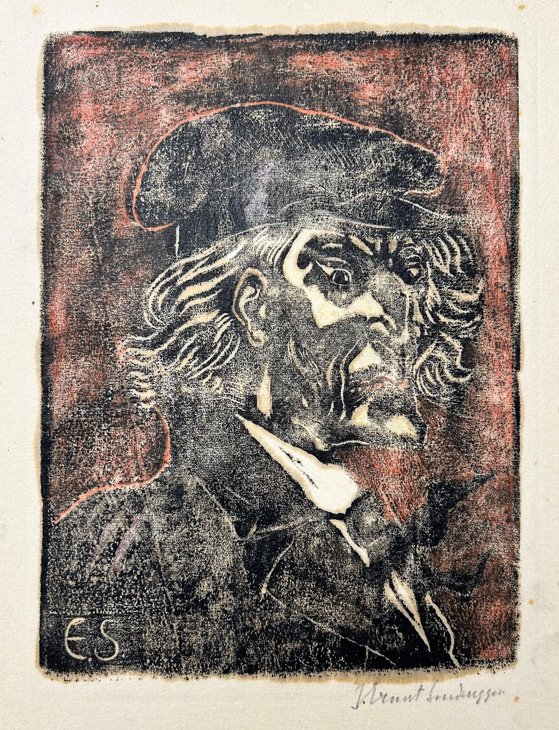 [Portrait d'homme au béret, de profil droit].
