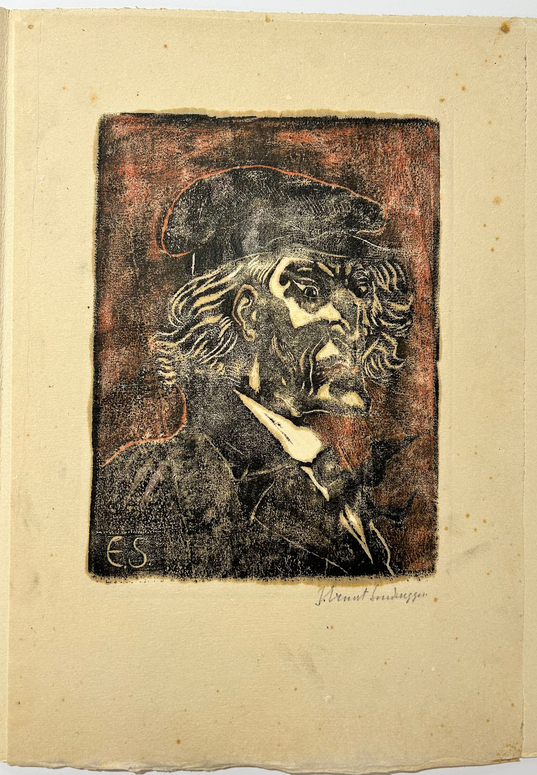 [Portrait d'homme au béret, de profil droit].