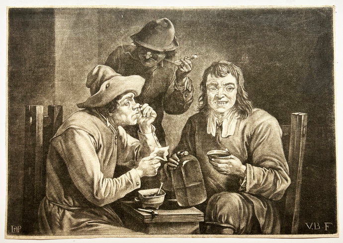 D'après David TENIERS le jeune - Hommes buvant et fumant. Manière noire. 