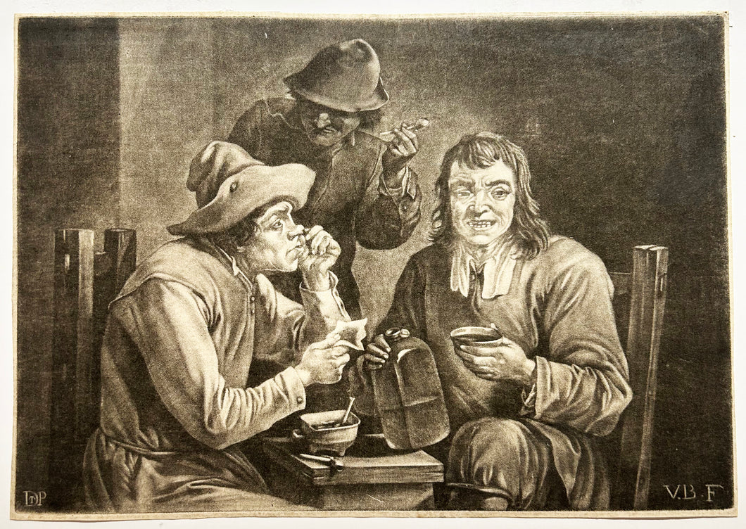 D'après David TENIERS le jeune - Hommes buvant et fumant. Manière noire. 