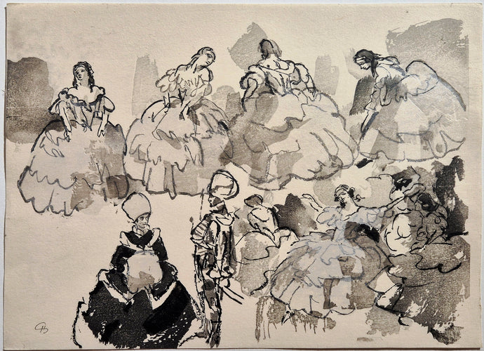 Jules CHADEL - Etude de femmes. Gravure sur bois en camaïeu avec des rehauts de blanc argenté. Signée.