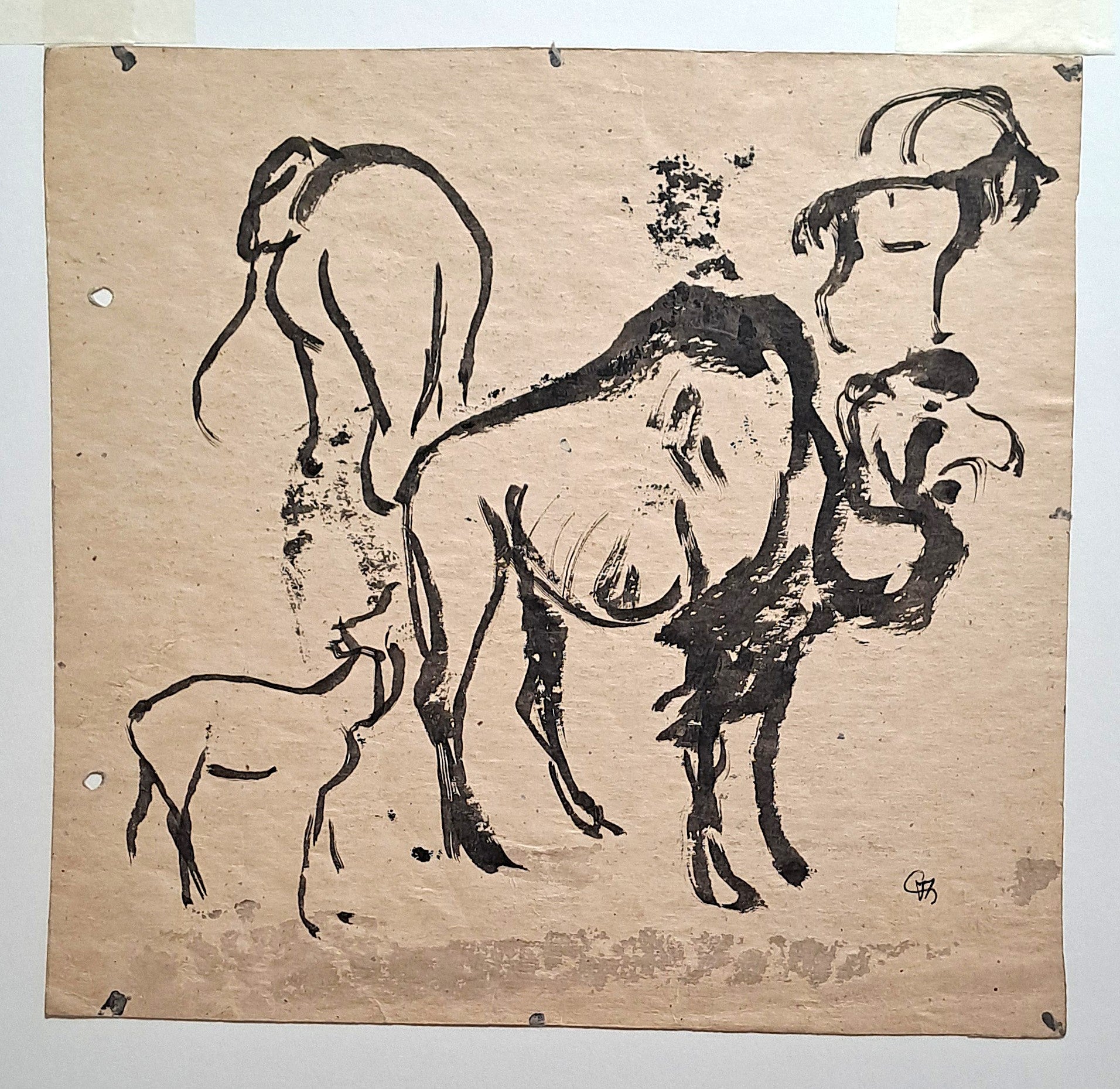 Jules CHADEL [Etudes d'animaux dont dromadaire et ibex]. Dessin original, signé. 