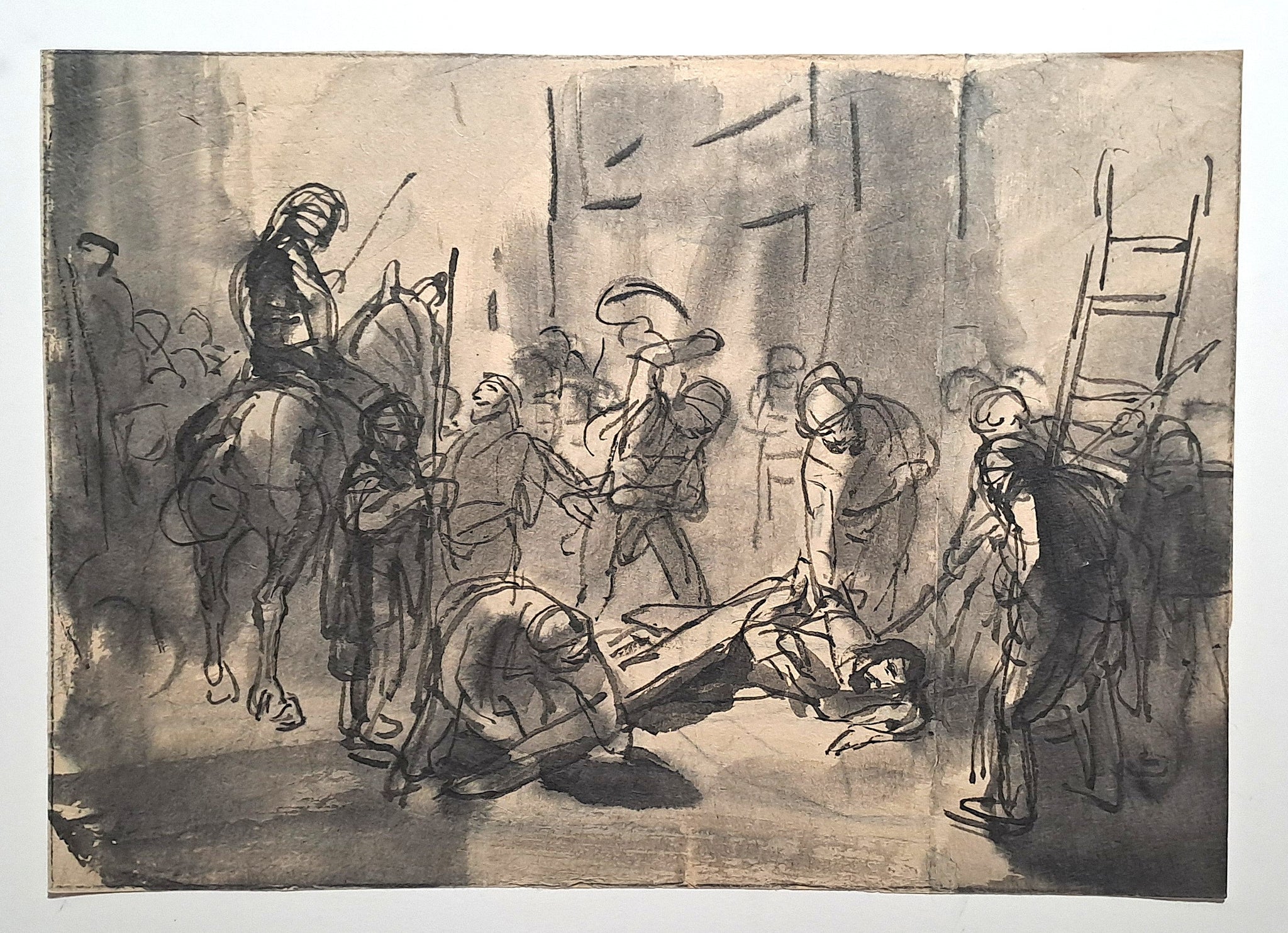 Jules CHADEL [Etude pour le Chemin de Croix : Jésus tombe pour la première fois]. Dessin original. 