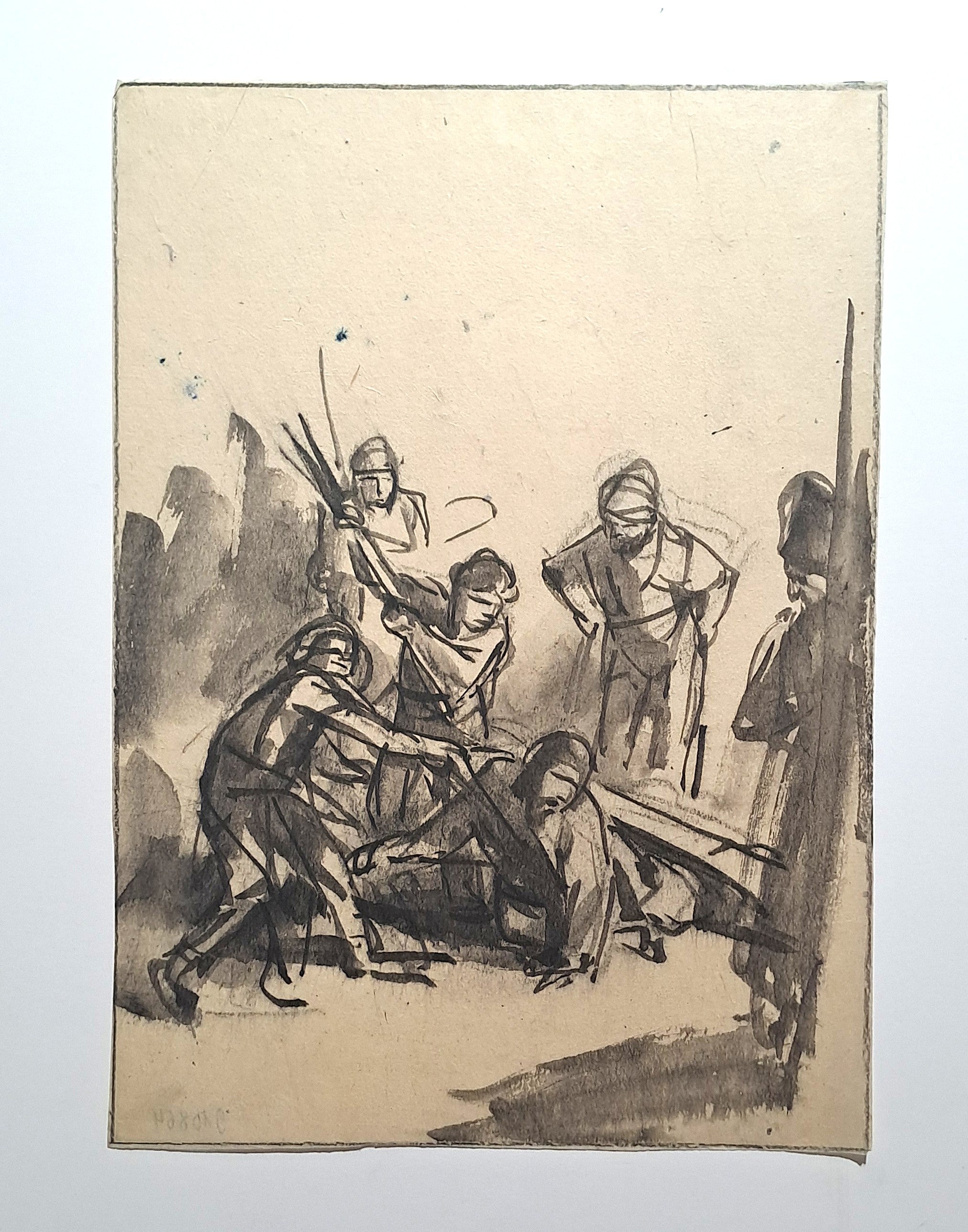 Jules CHADEL [Etude pour le Chemin de Croix : Jésus tombe pour la deuxième fois]. Dessin original. 