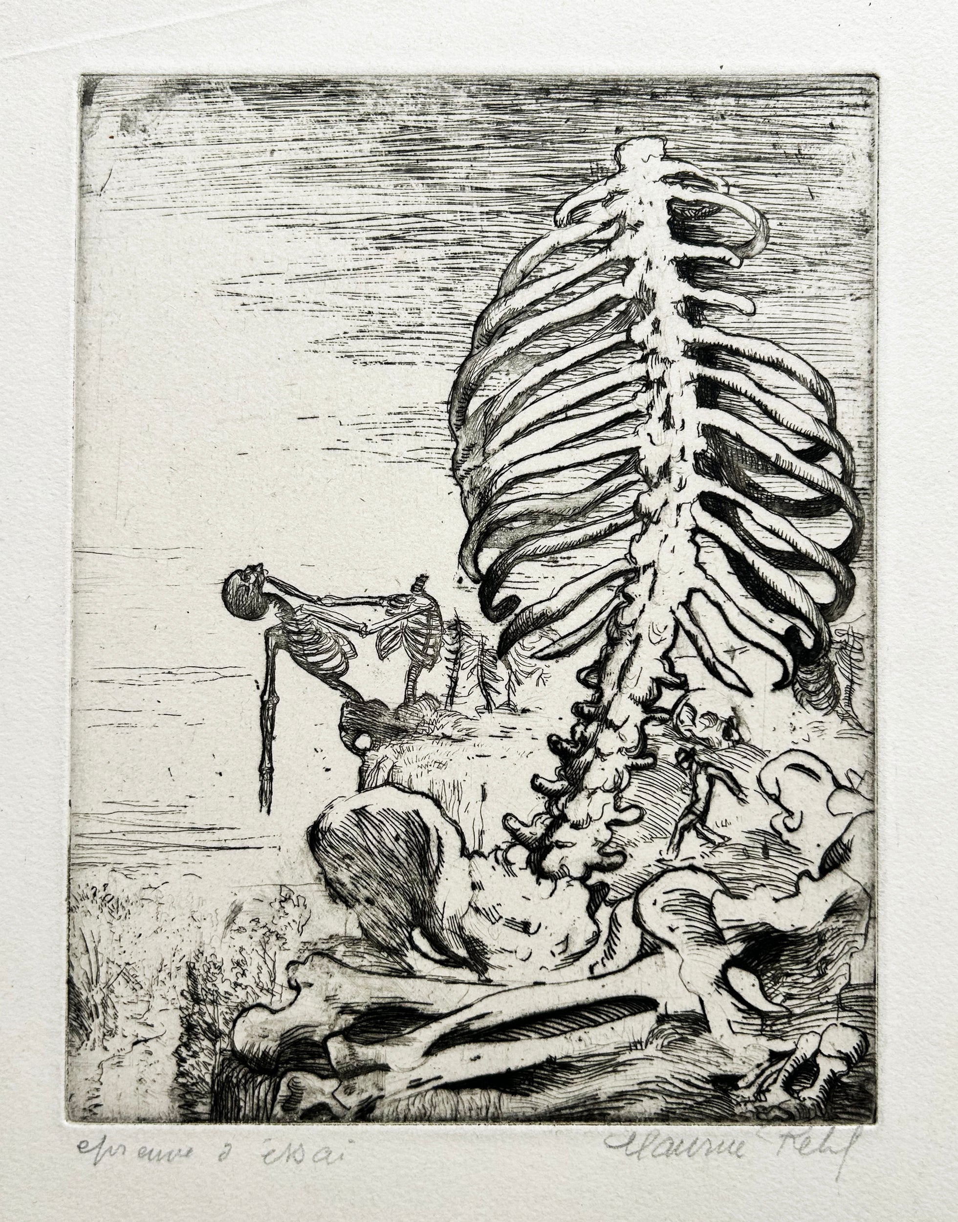 Maurice REHL - Mort au bord de l'abîme. Gravure originale à l'eau-forte et pointe sèche. 