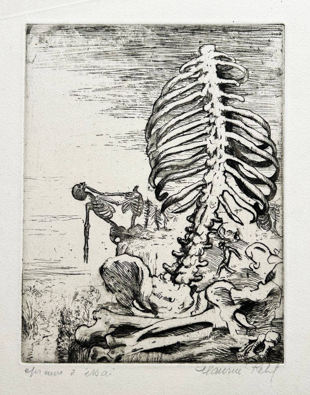 Maurice REHL - Mort au bord de l'abîme. Gravure originale à l'eau-forte et pointe sèche. 