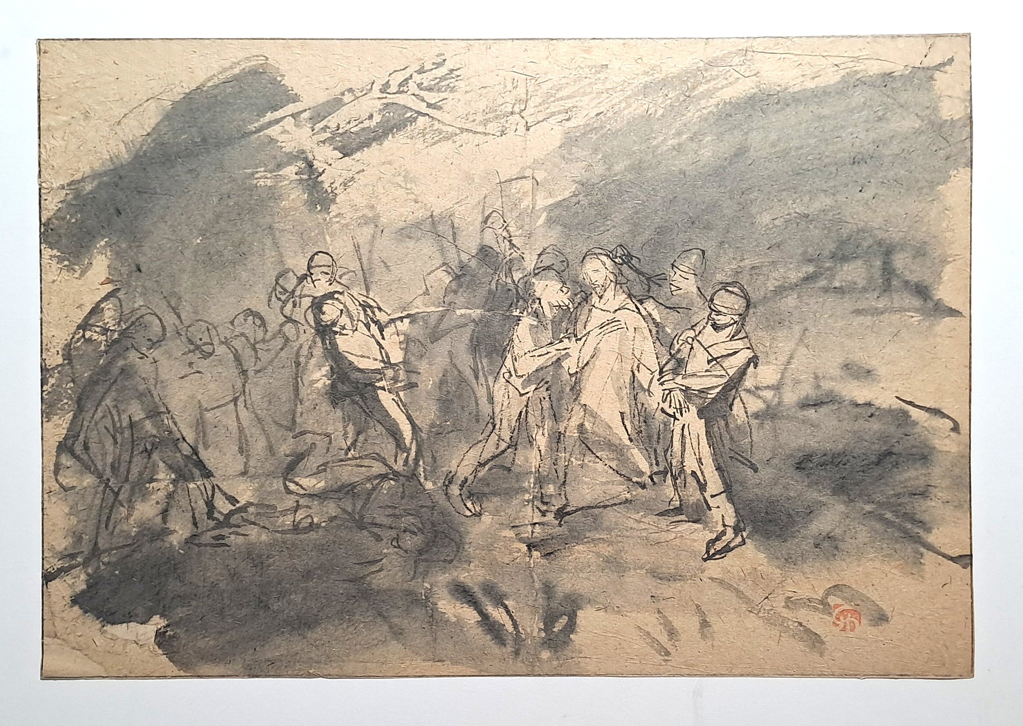 Jules CHADEL [Jésus et Simon de Cyrène sur le Chemin de Croix]. Dessin original. 