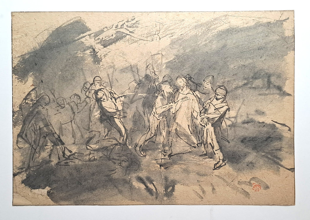 Jules CHADEL [Jésus et Simon de Cyrène sur le Chemin de Croix]. Dessin original. 