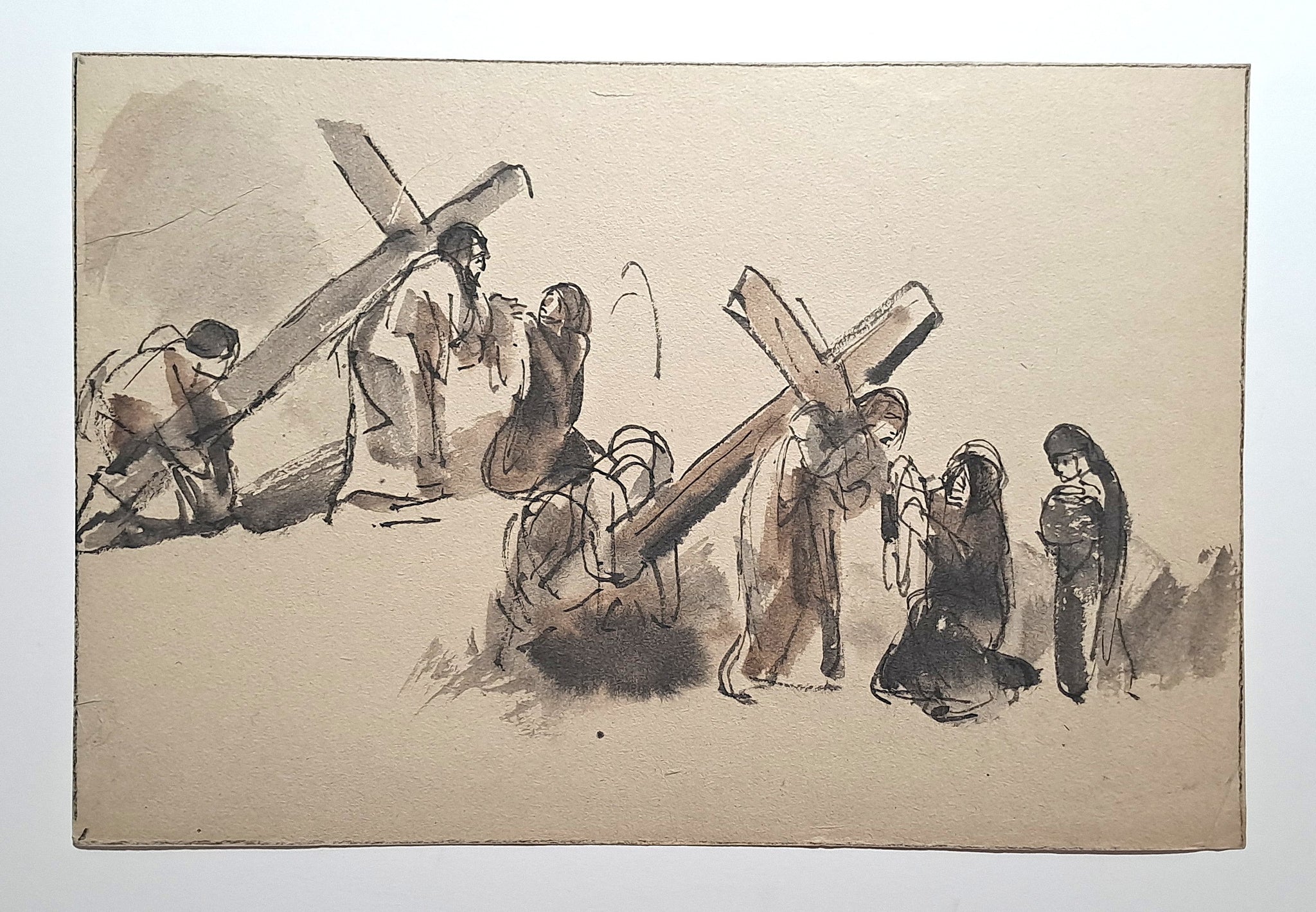 Jules CHADEL [Etude pour le Chemin de Croix : Jésus rencontre les femmes de Jérusalem qui pleurent]. Dessin original. 