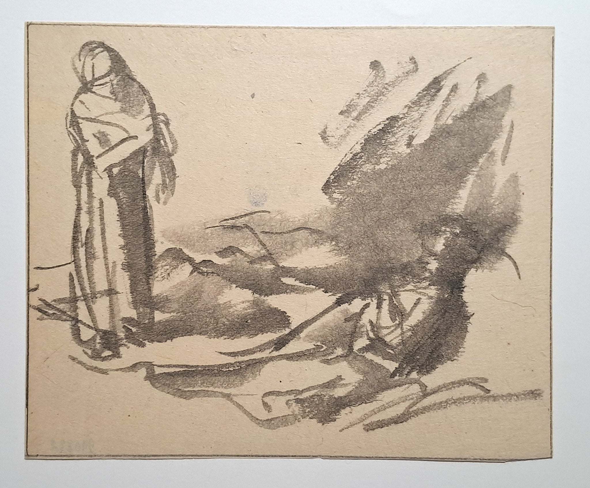 Jules CHADEL [Le bon Samaritain face au voyageur]. Dessin original. 
