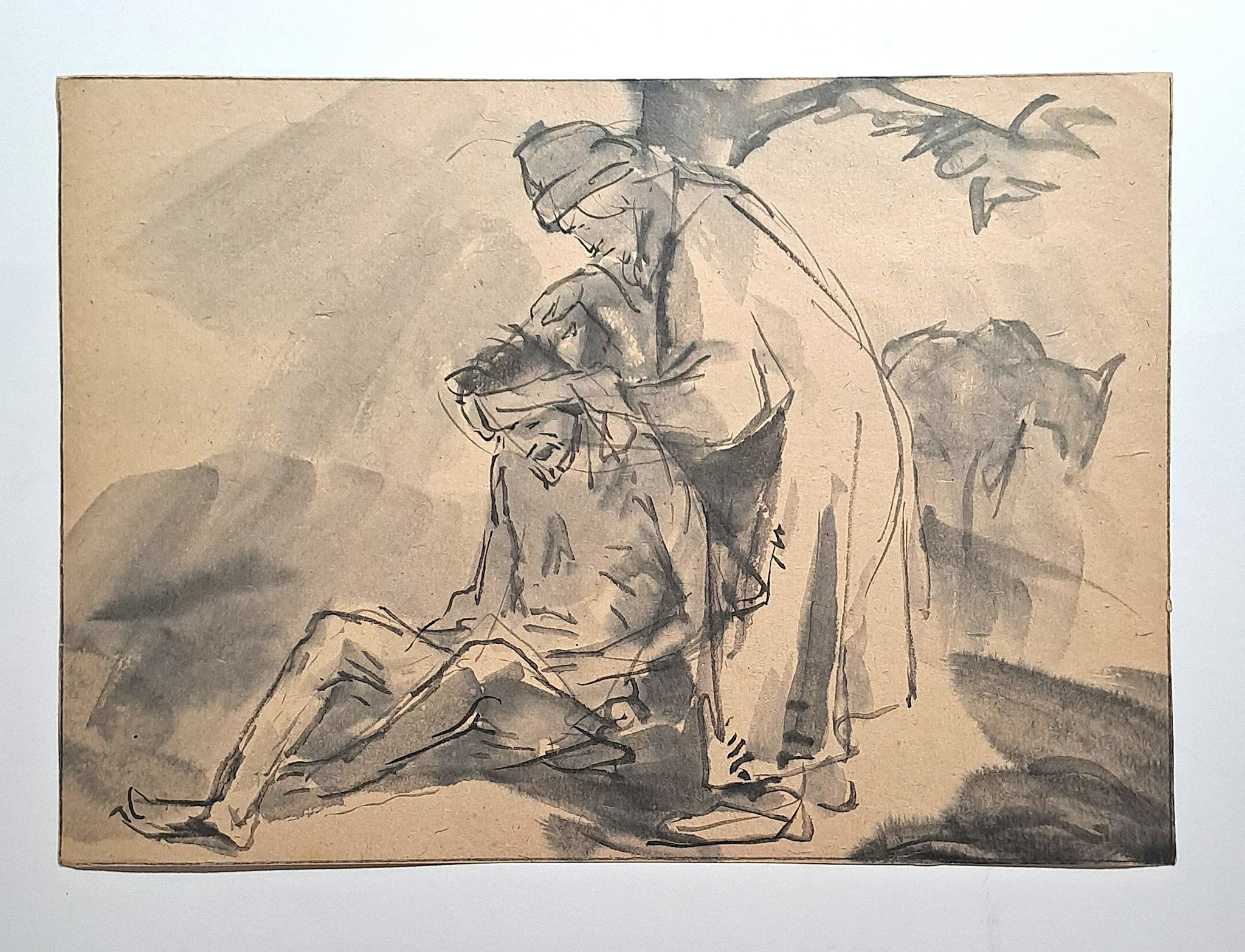 Jules CHADEL [Le bon Samaritain secourant le voyageur]. Dessin original. 