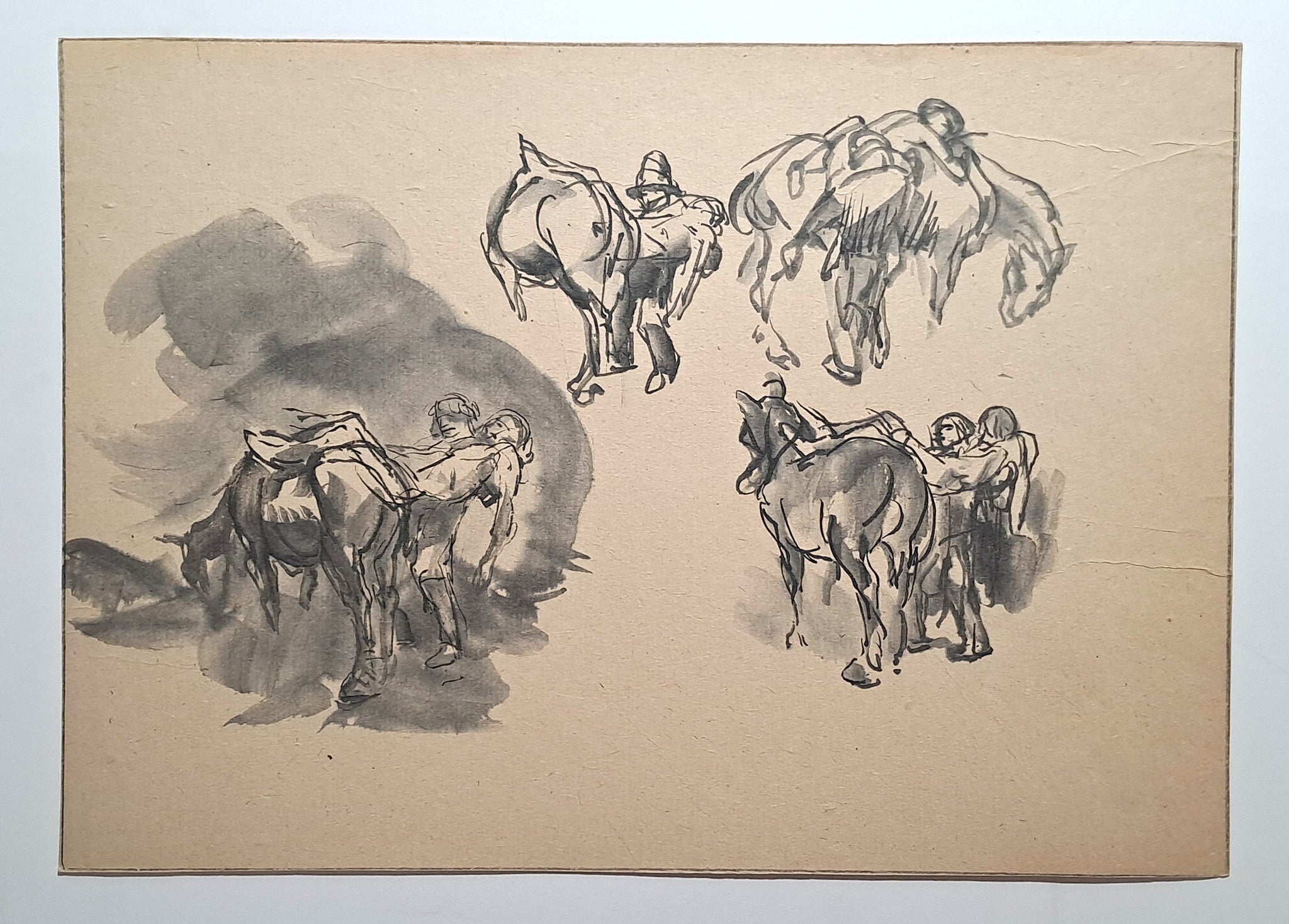 Jules CHADEL [Etudes du bon Samaritain montant le voyageur sur son cheval]. Dessin original. 