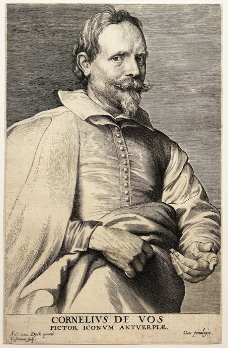Lucas VORSTERMAN le vieux - Portrait de Cornelis de Vos, peintre flamand (1585 † 1651). Burin d'après Anton Van Dyck.