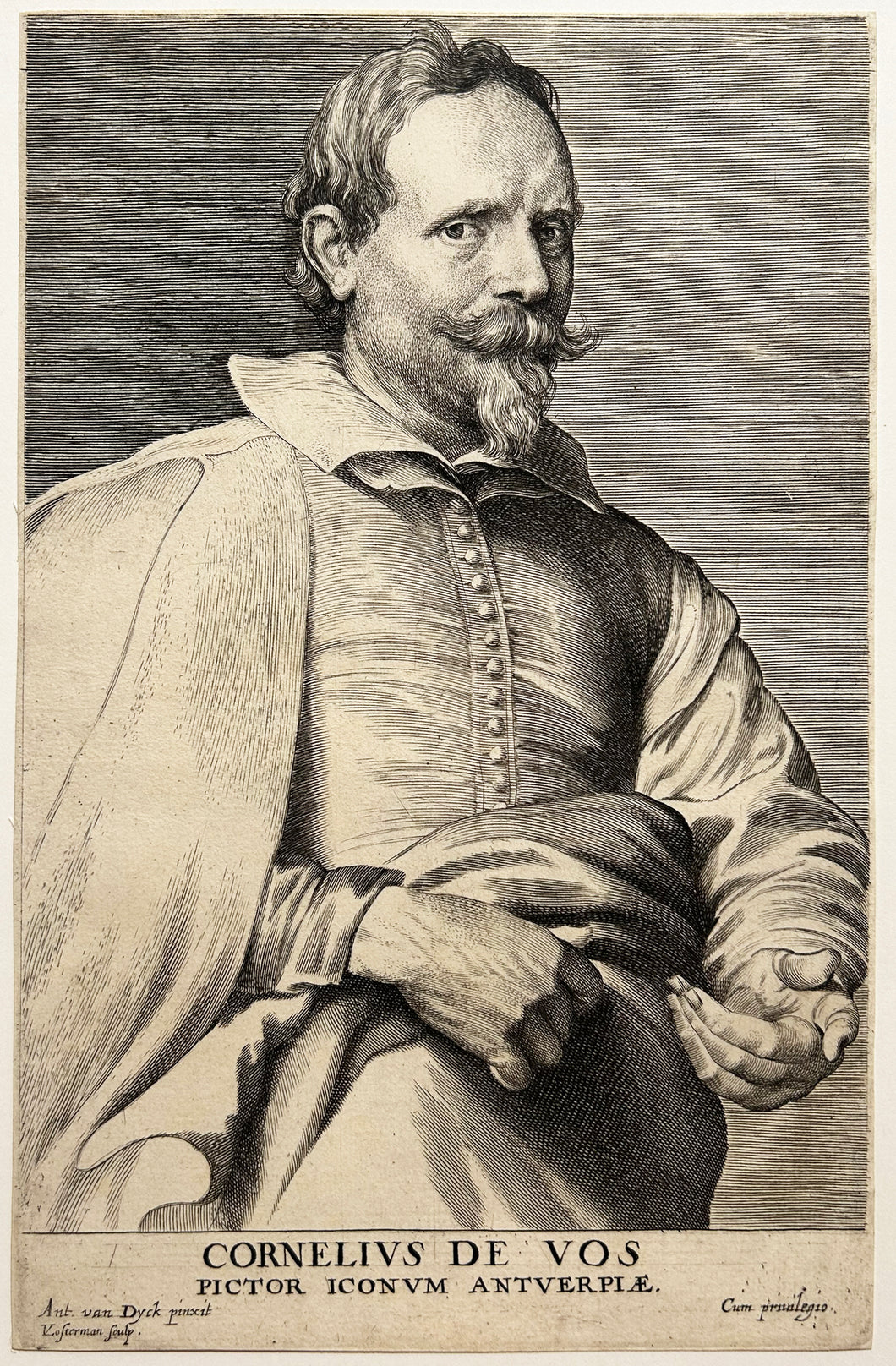 Lucas VORSTERMAN le vieux - Portrait de Cornelis de Vos, peintre flamand (1585 † 1651). Burin d'après Anton Van Dyck.