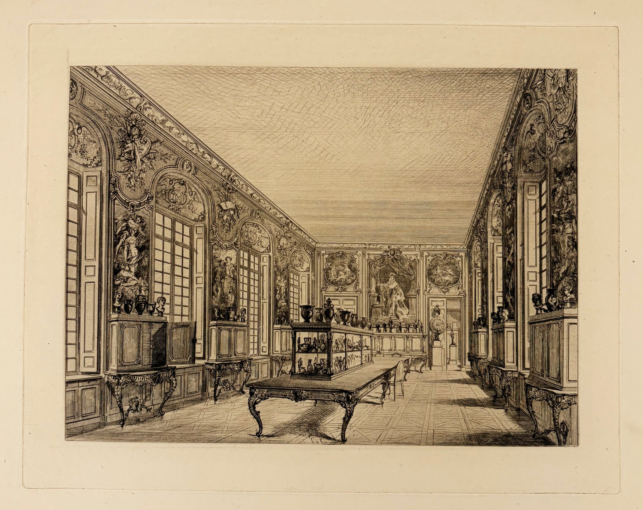Jules JACQUEMART - Le Cabinet des médailles.  c.1860. Gravure originale à l'eau-forte et pointe sèche.